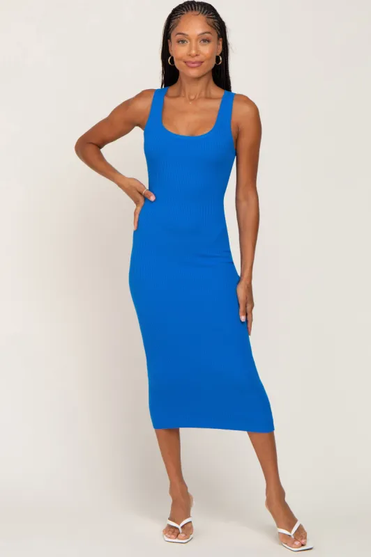 Blue Fitted Knit Midi Dress sold by Pinkblush