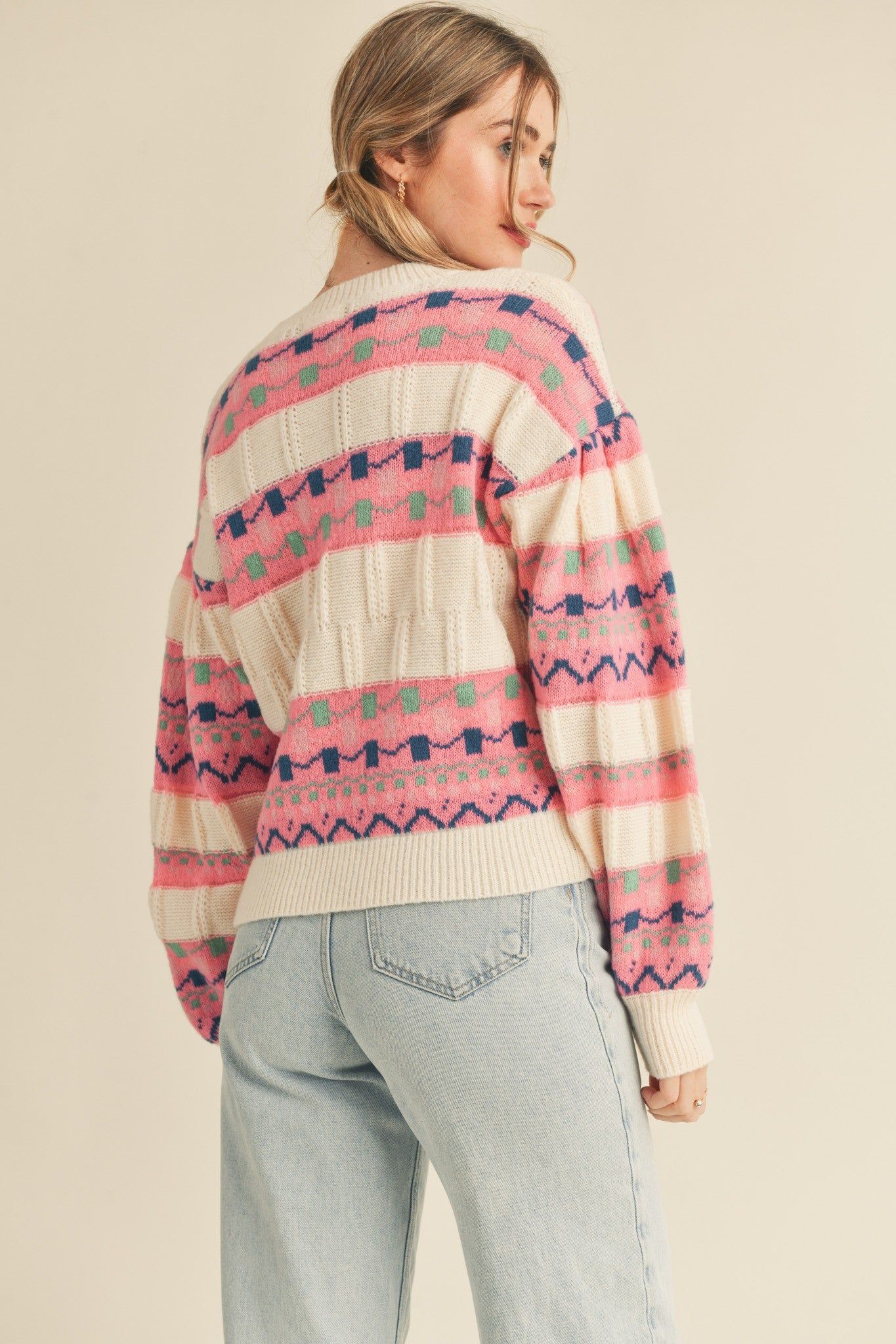 Ivory Pink Mixed Stripe Knit Long Sleeve Sweater sold by Pinkblush product image thumbnail 2