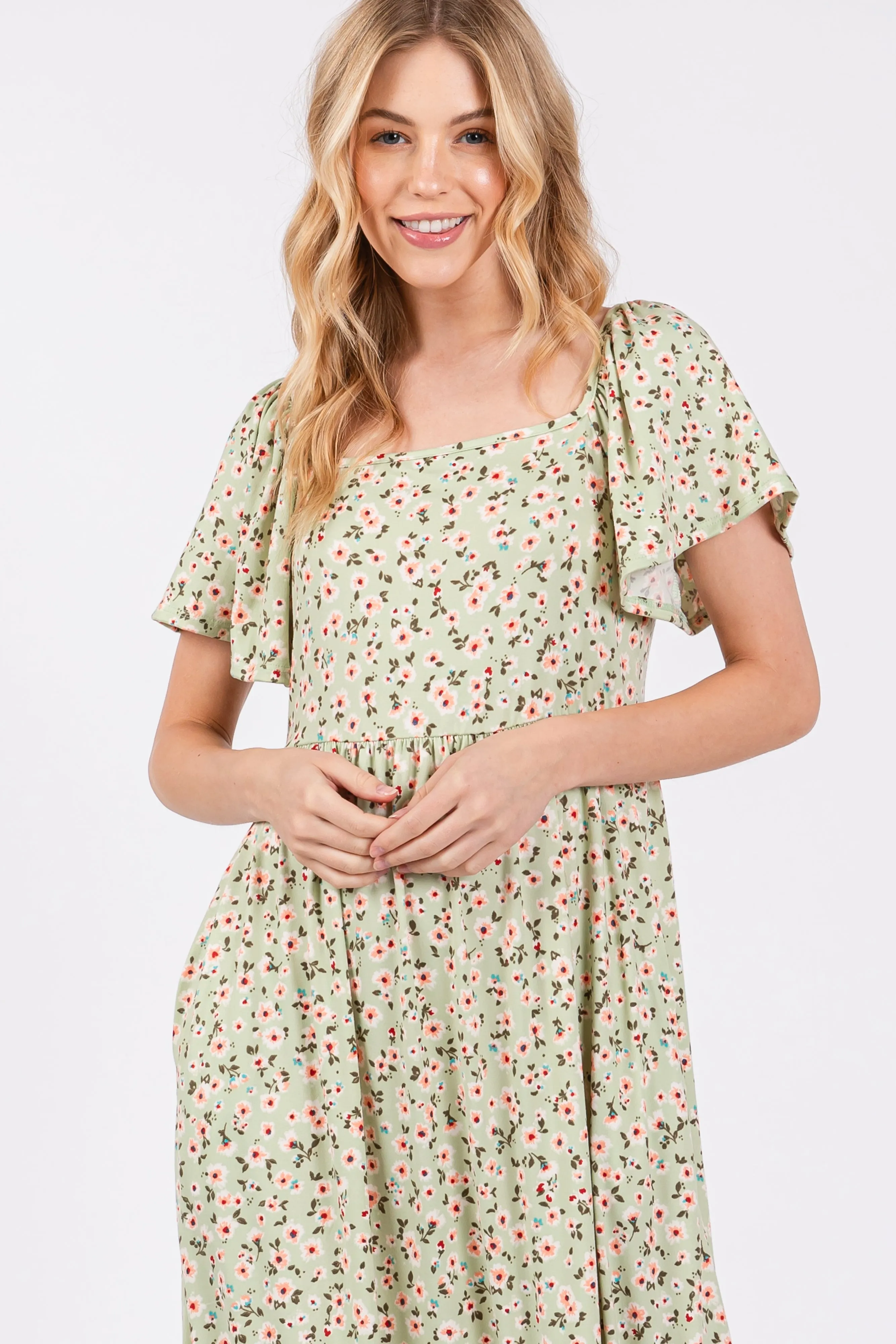 Light Green Floral Short Sleeve Maxi Dress sold by Pinkblush product image thumbnail 4