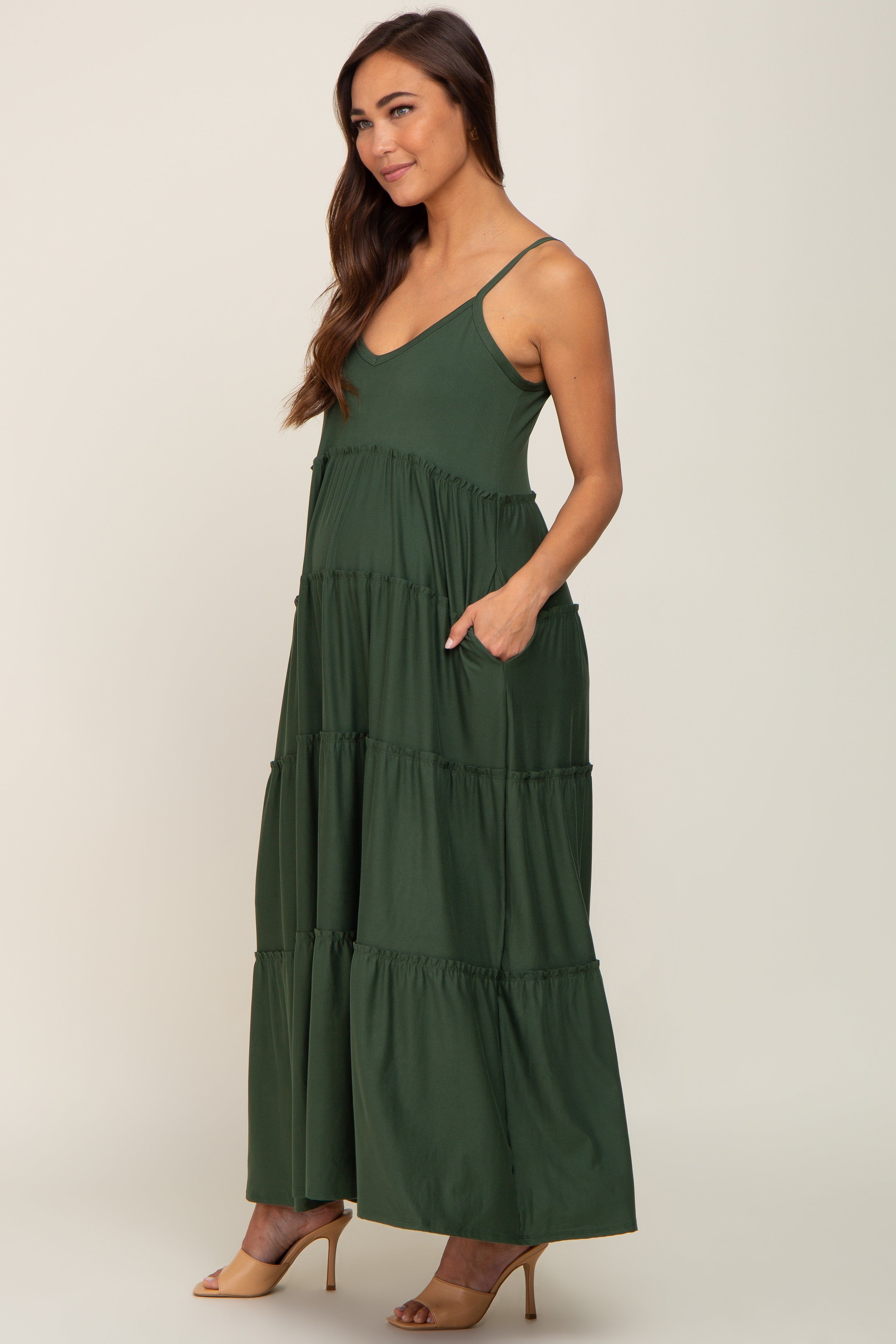 Light Blue Tie Strap Ruffle Maternity Maxi Dress sold by Pinkblush product image thumbnail 4