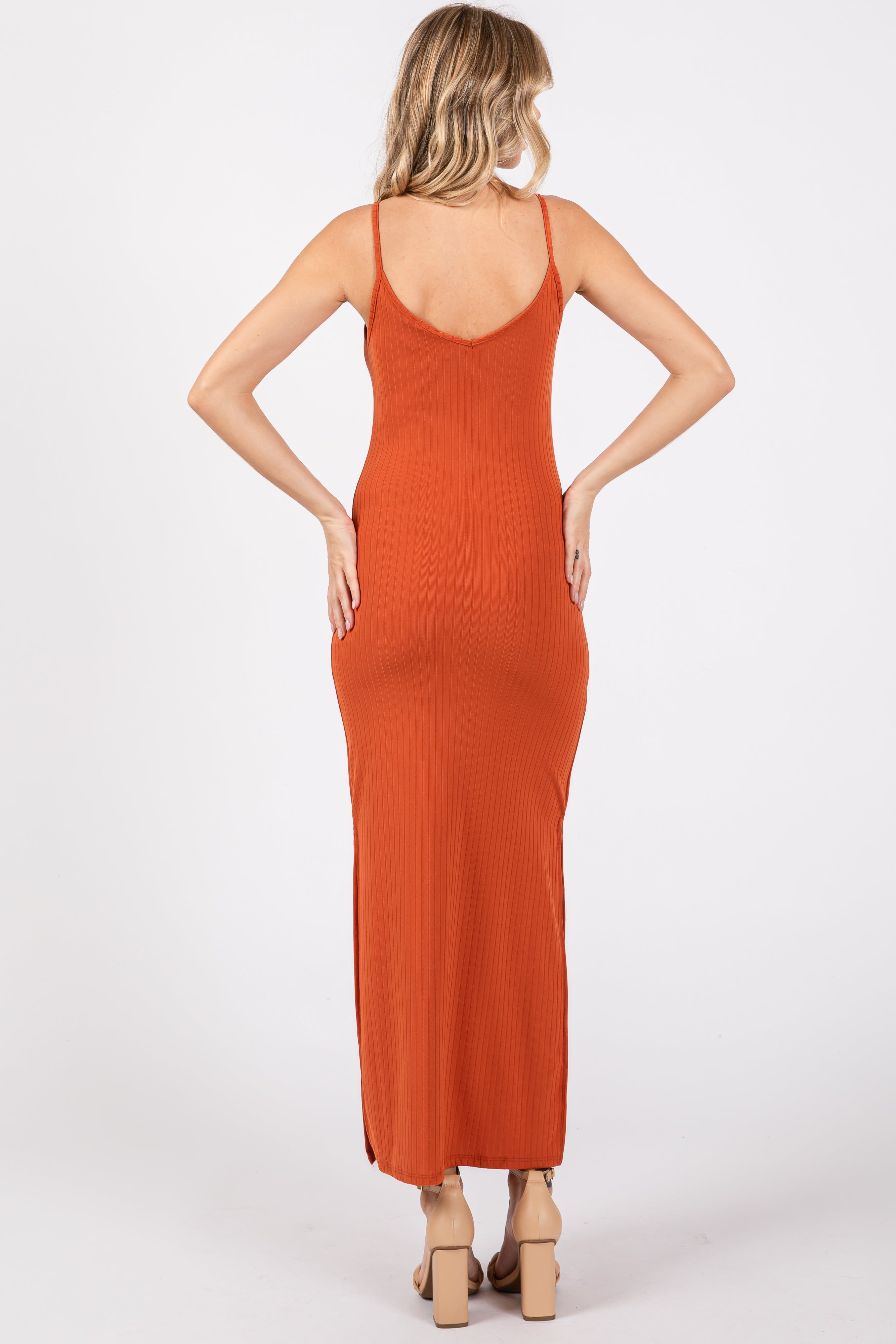 Orange Ribbed Side Slit Maxi Dress sold by Pinkblush product image thumbnail 3