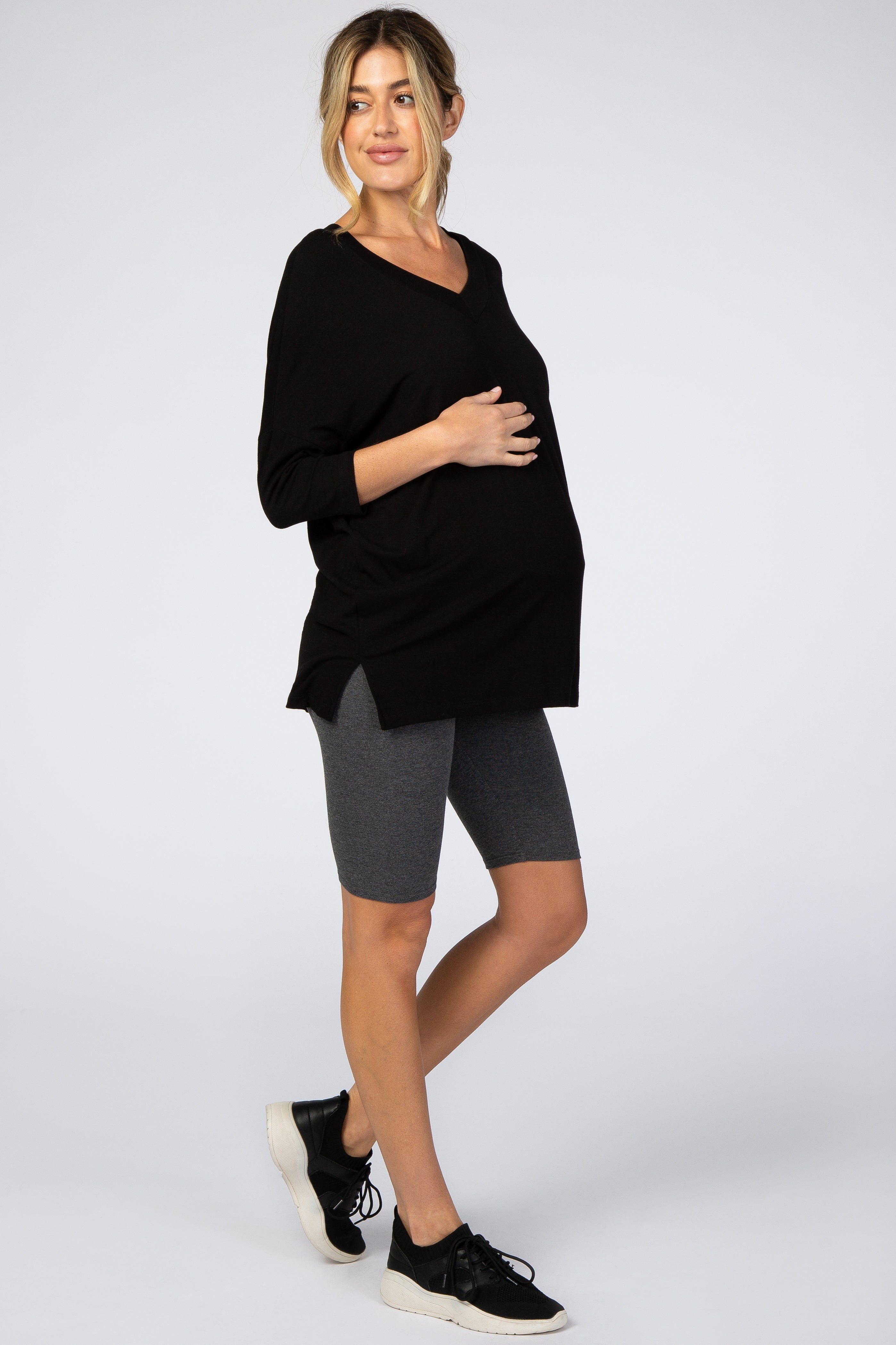 Charcoal Maternity Biker Short sold by Pinkblush