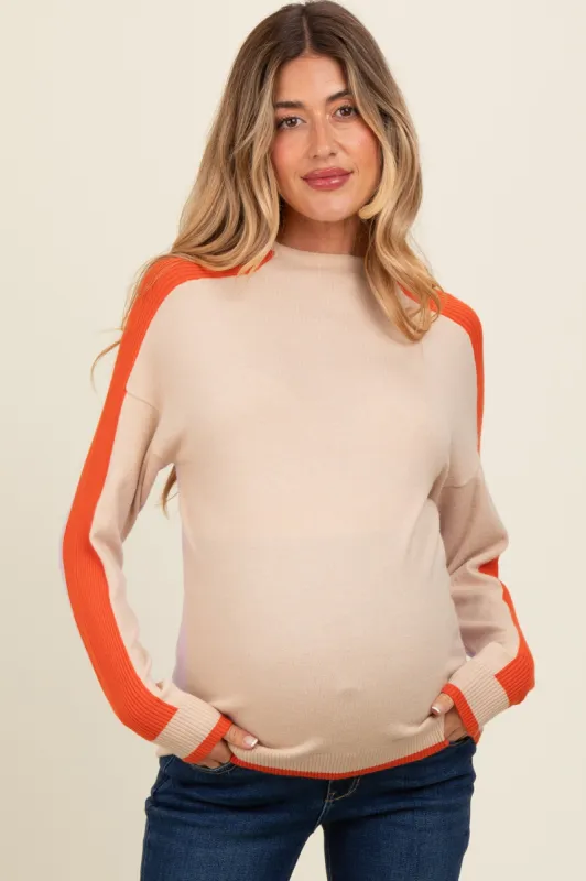 Cream Lilac Colorblock Mock Neck Maternity Sweater sold by Pinkblush