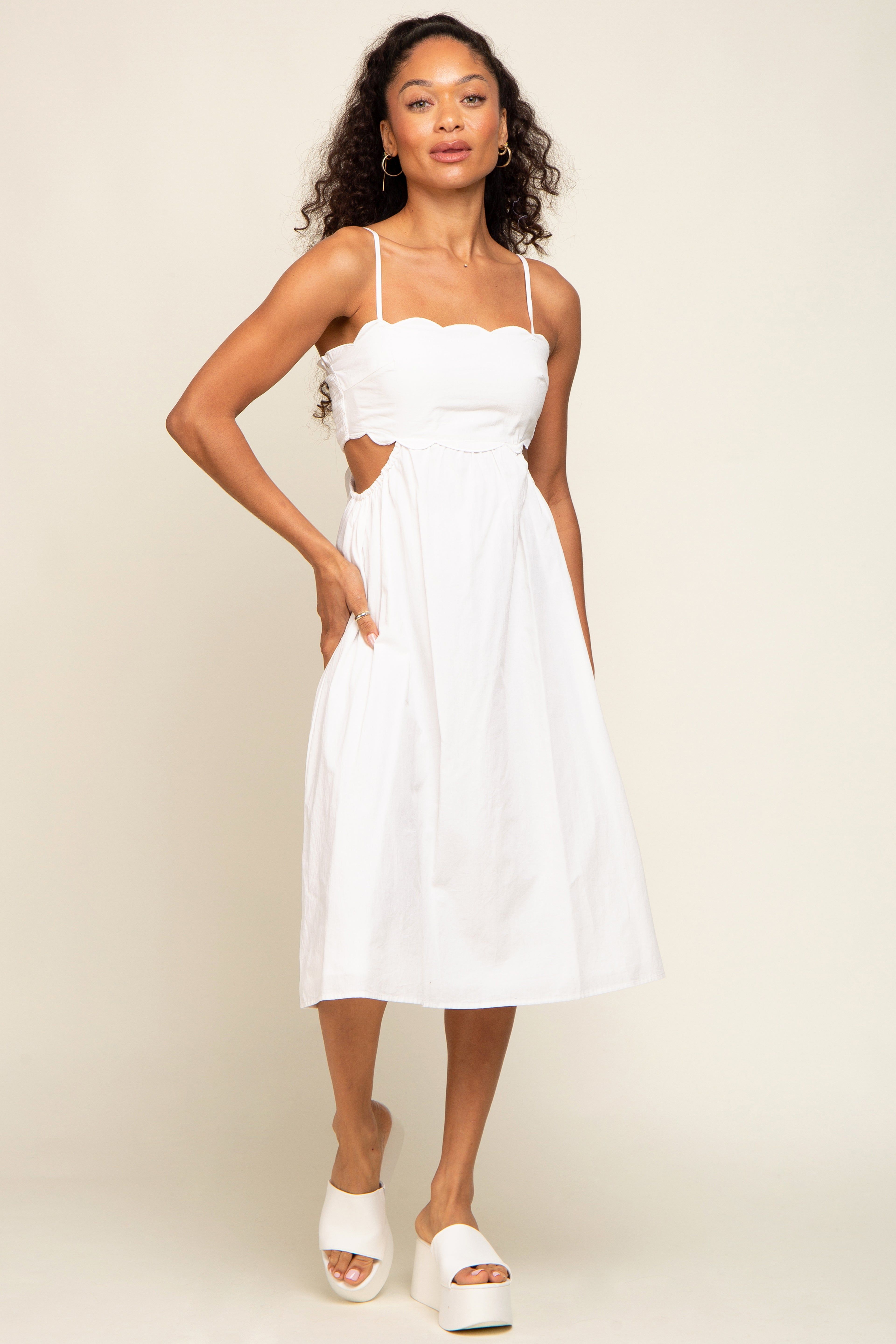 Ivory Scalloped Side Cutout Dress sold by Pinkblush