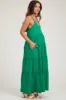 Emerald Green Tiered Sleeveless Maternity Maxi Dress sold by Pinkblush