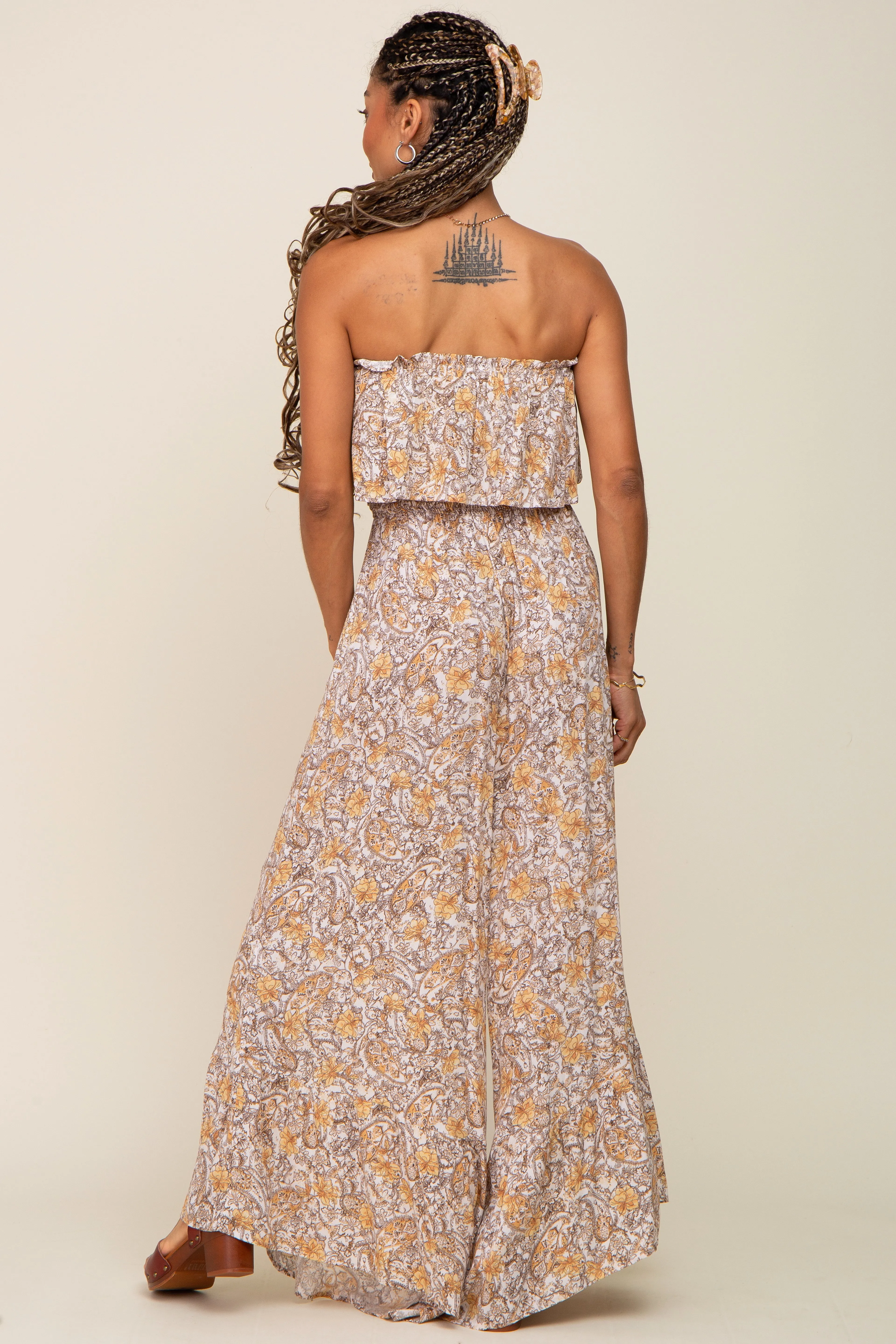 Taupe Paisley Ruffle Strapless Jumpsuit sold by Pinkblush product image thumbnail 3