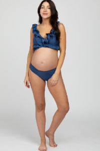 Blue Ruffle Accent Maternity Bikini Set sold by Pinkblush