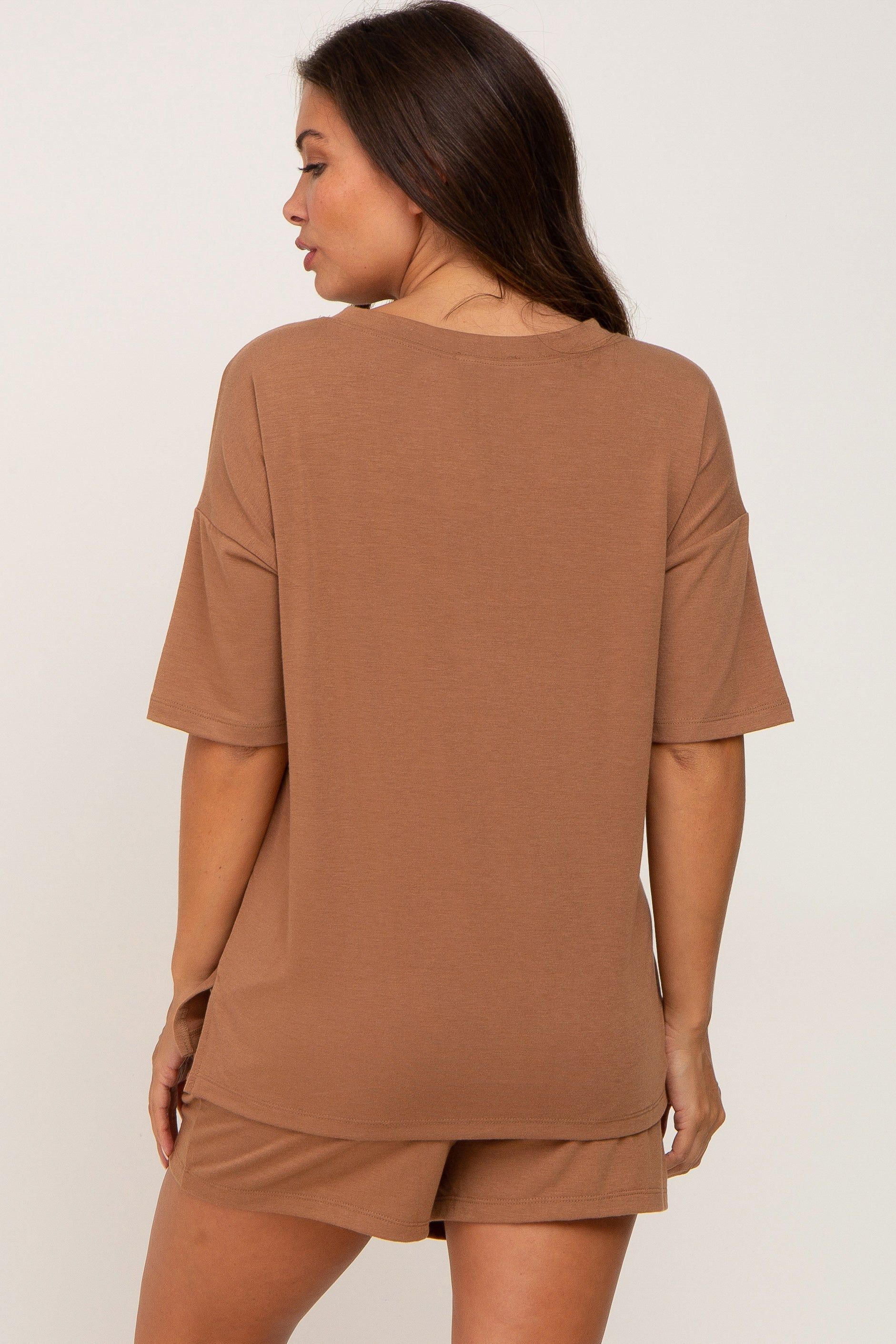 Camel Pocket Front Maternity Pajama Short Set sold by Pinkblush product image thumbnail 3