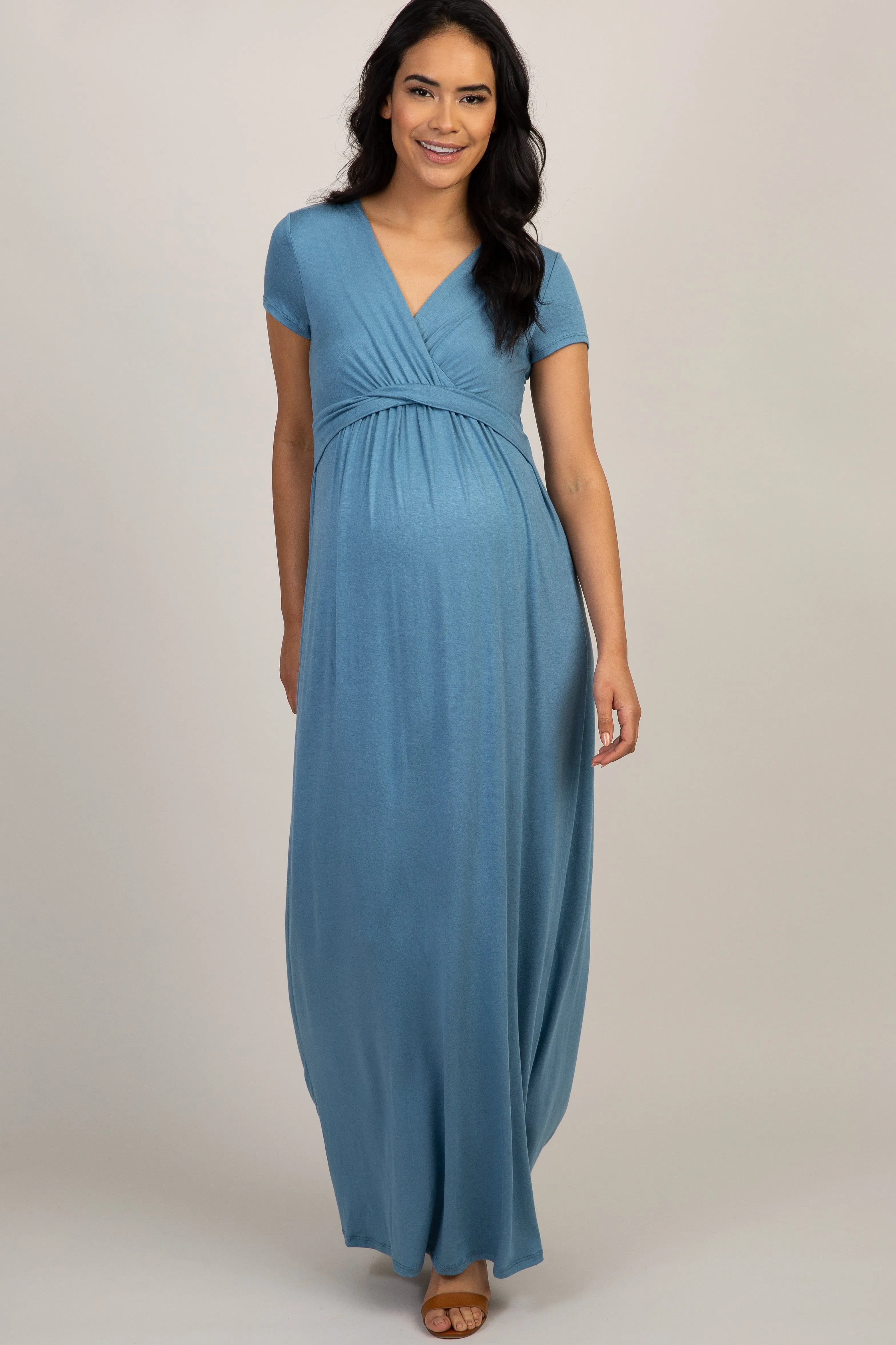 PinkBlush Blue Draped Maternity/Nursing Maxi Dress sold by Pinkblush