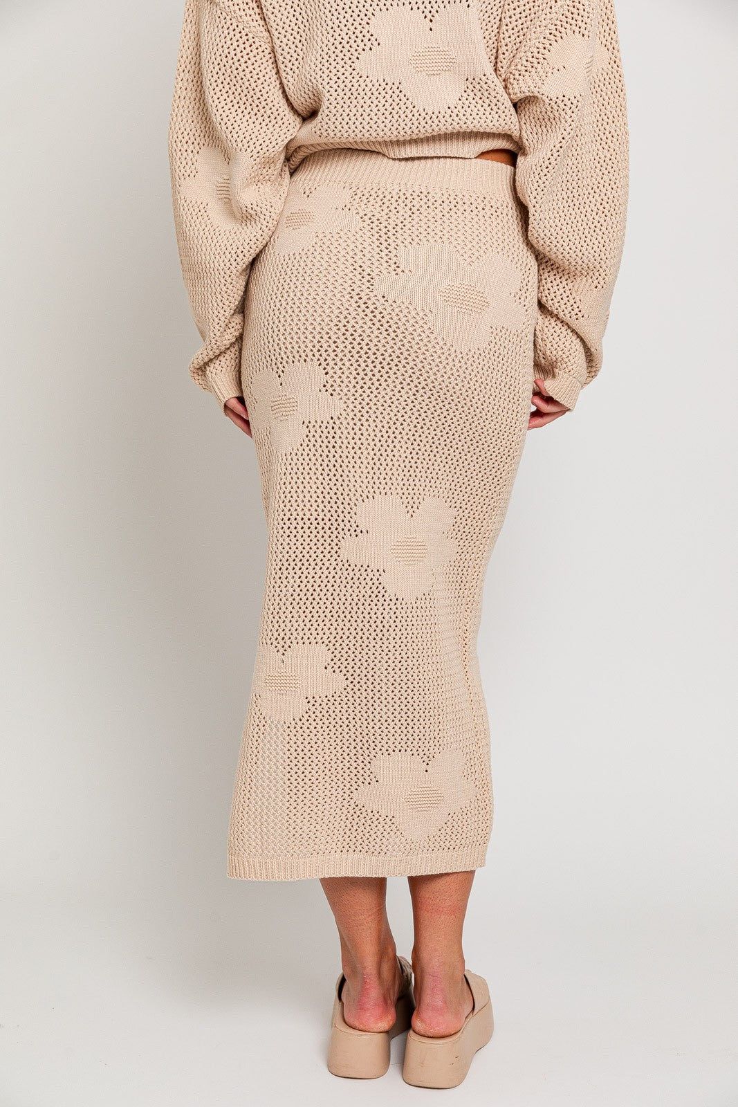 Khaki Floral Pattern Crochet Midi Skirt sold by Pinkblush product image thumbnail 4