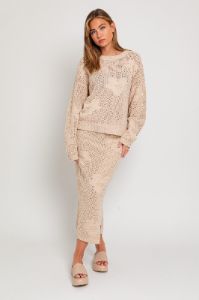 Khaki Floral Pattern Crochet Midi Skirt sold by Pinkblush