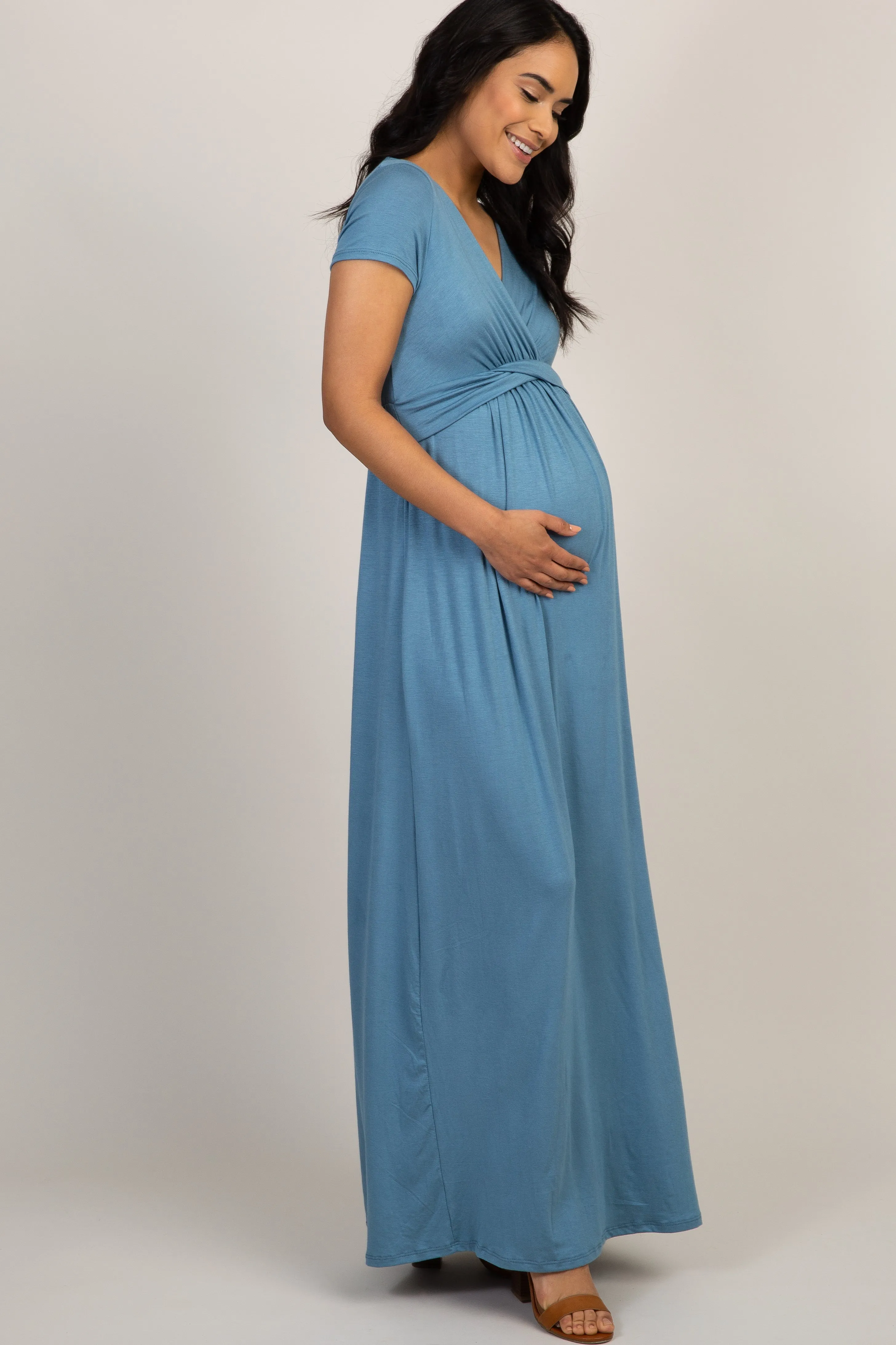 PinkBlush Blue Draped Maternity/Nursing Maxi Dress sold by Pinkblush product image thumbnail 2