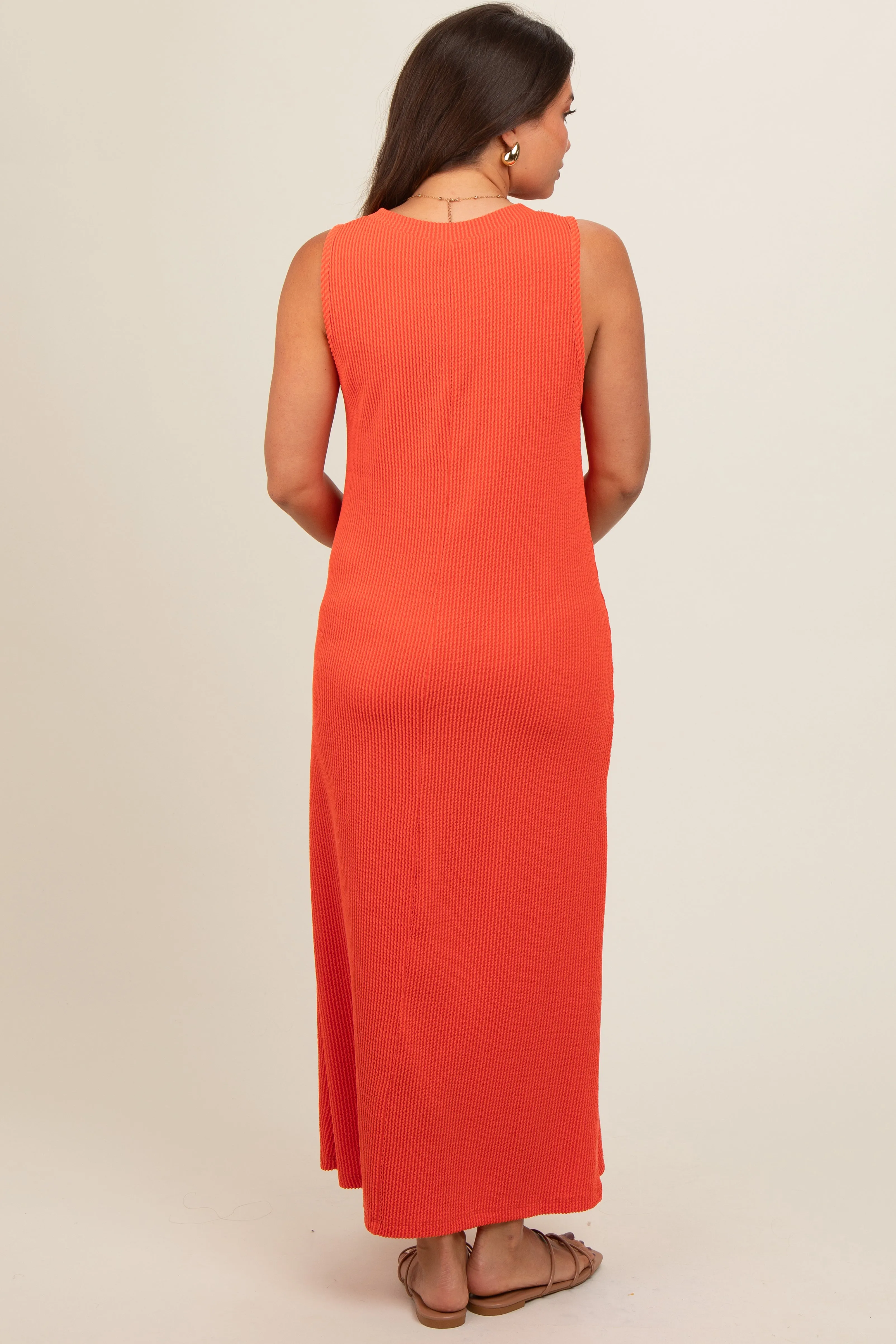 Orange Sleeveless Ribbed Maternity Maxi Dress sold by Pinkblush product image thumbnail 3