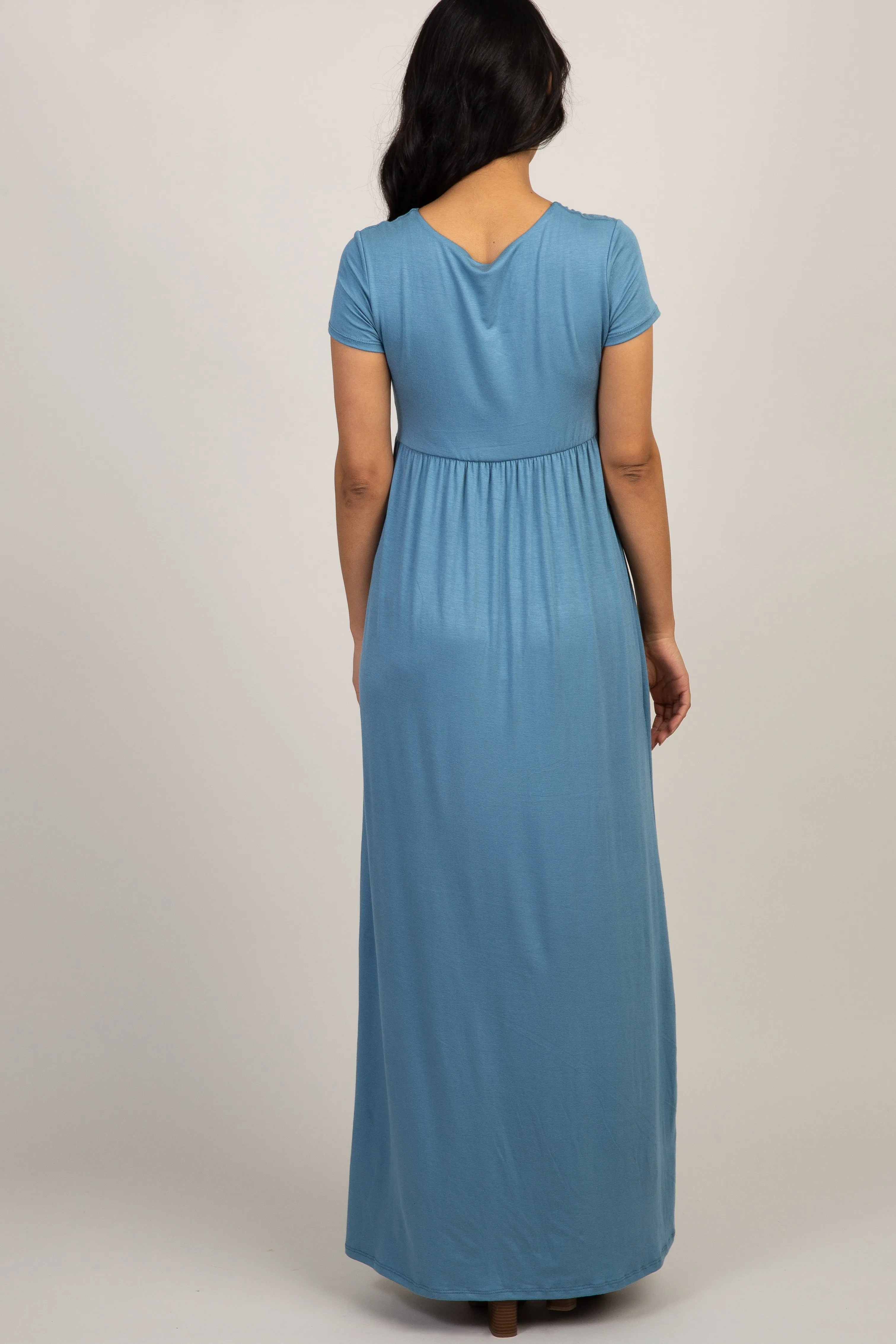 PinkBlush Blue Draped Maternity/Nursing Maxi Dress sold by Pinkblush product image thumbnail 3