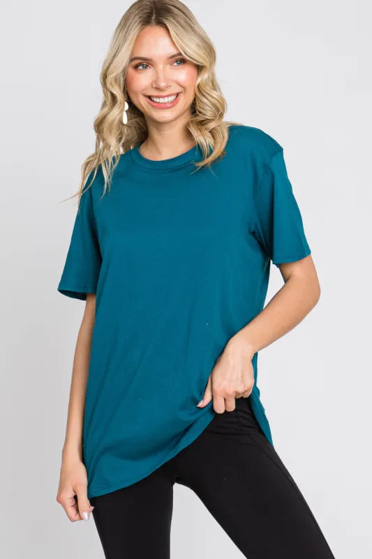 Teal Oversized Short Sleeve Top sold by Pinkblush