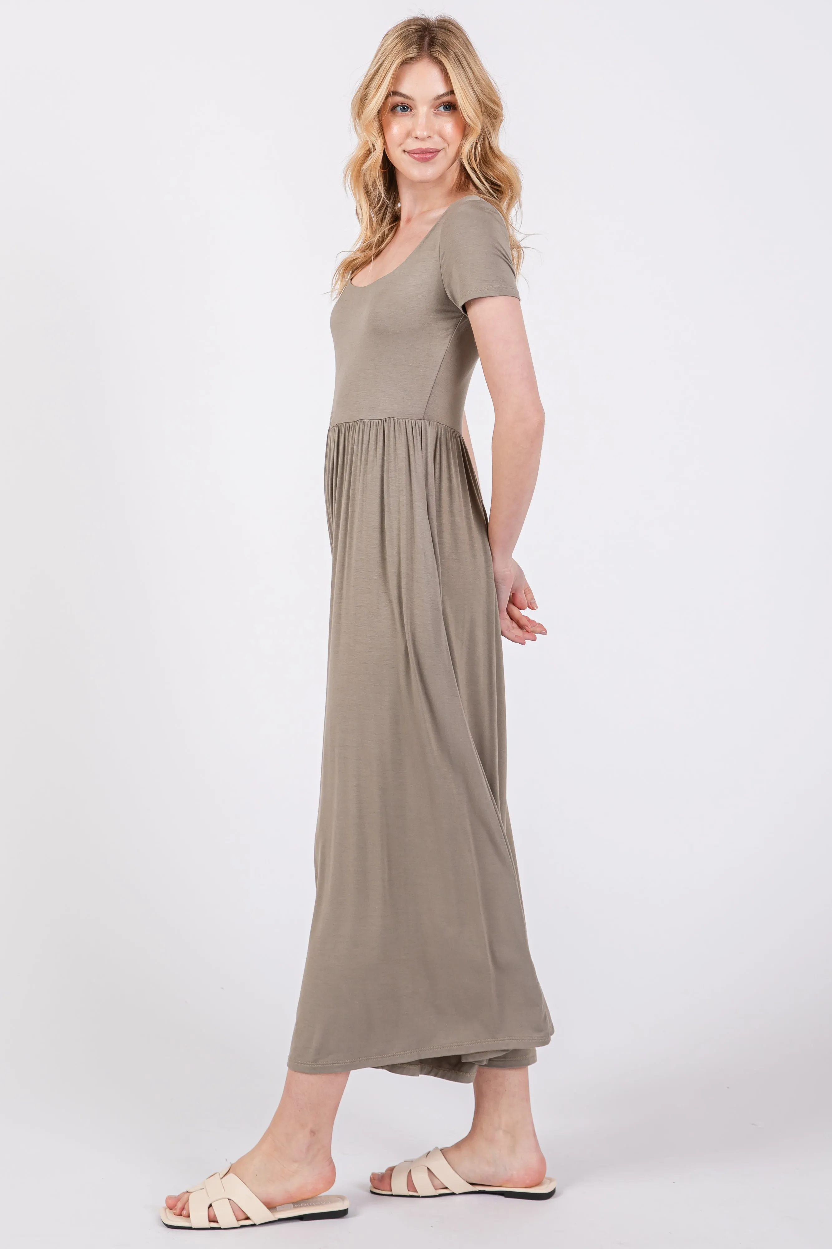 Light Olive Short Sleeve Pocketed Jumpsuit sold by Pinkblush product image thumbnail 2