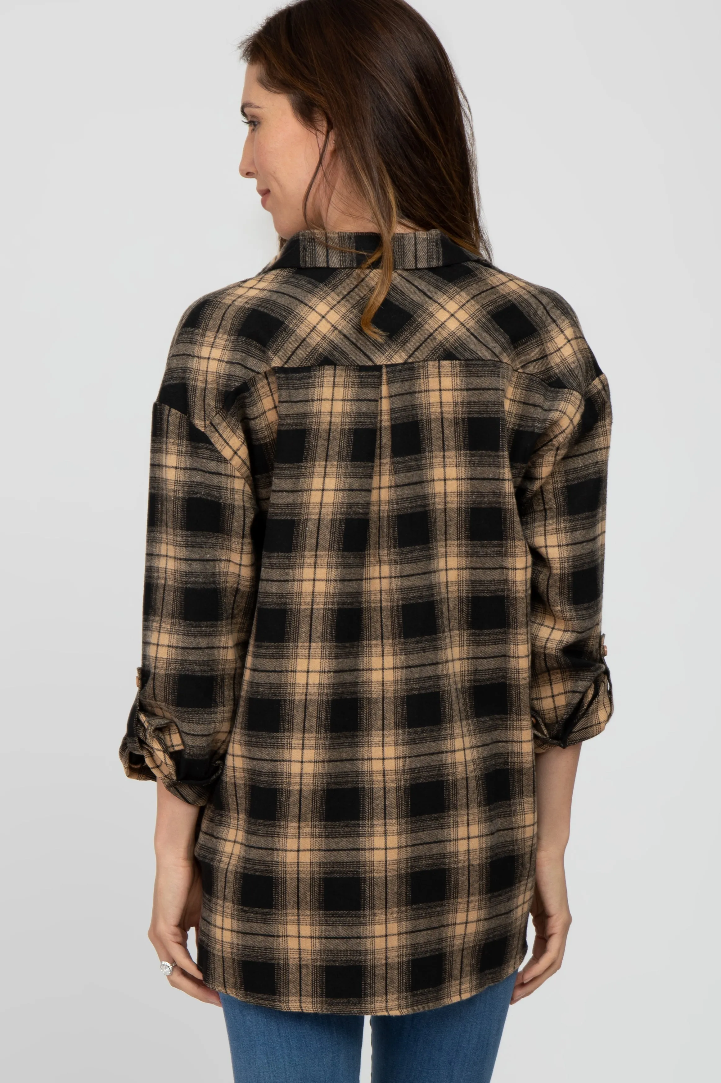 Taupe Black Plaid Button Down Top sold by Pinkblush product image thumbnail 4