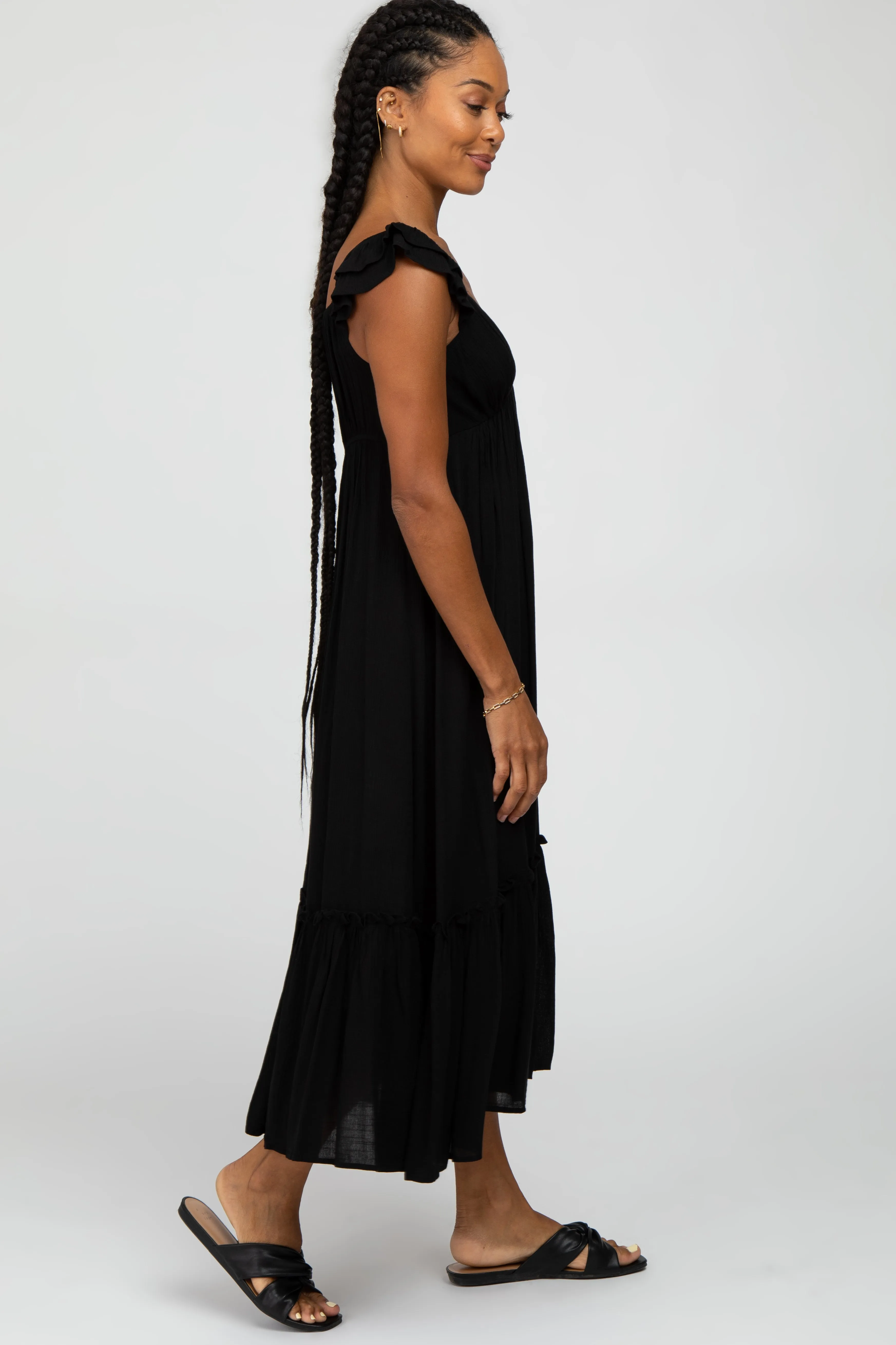 Black Ruffle Accent Midi Dress sold by Pinkblush product image thumbnail 3