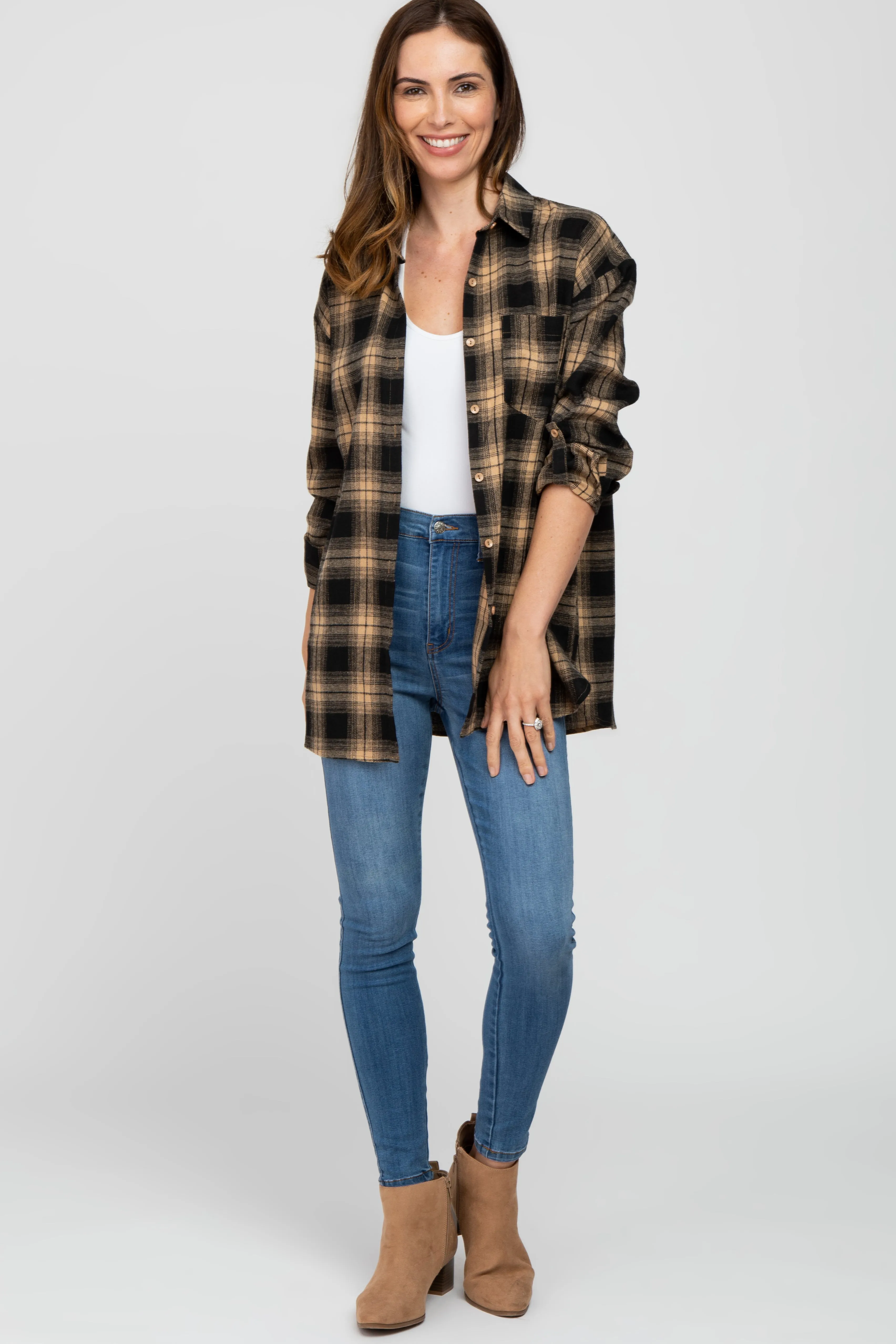Taupe Black Plaid Button Down Top sold by Pinkblush product image thumbnail 2