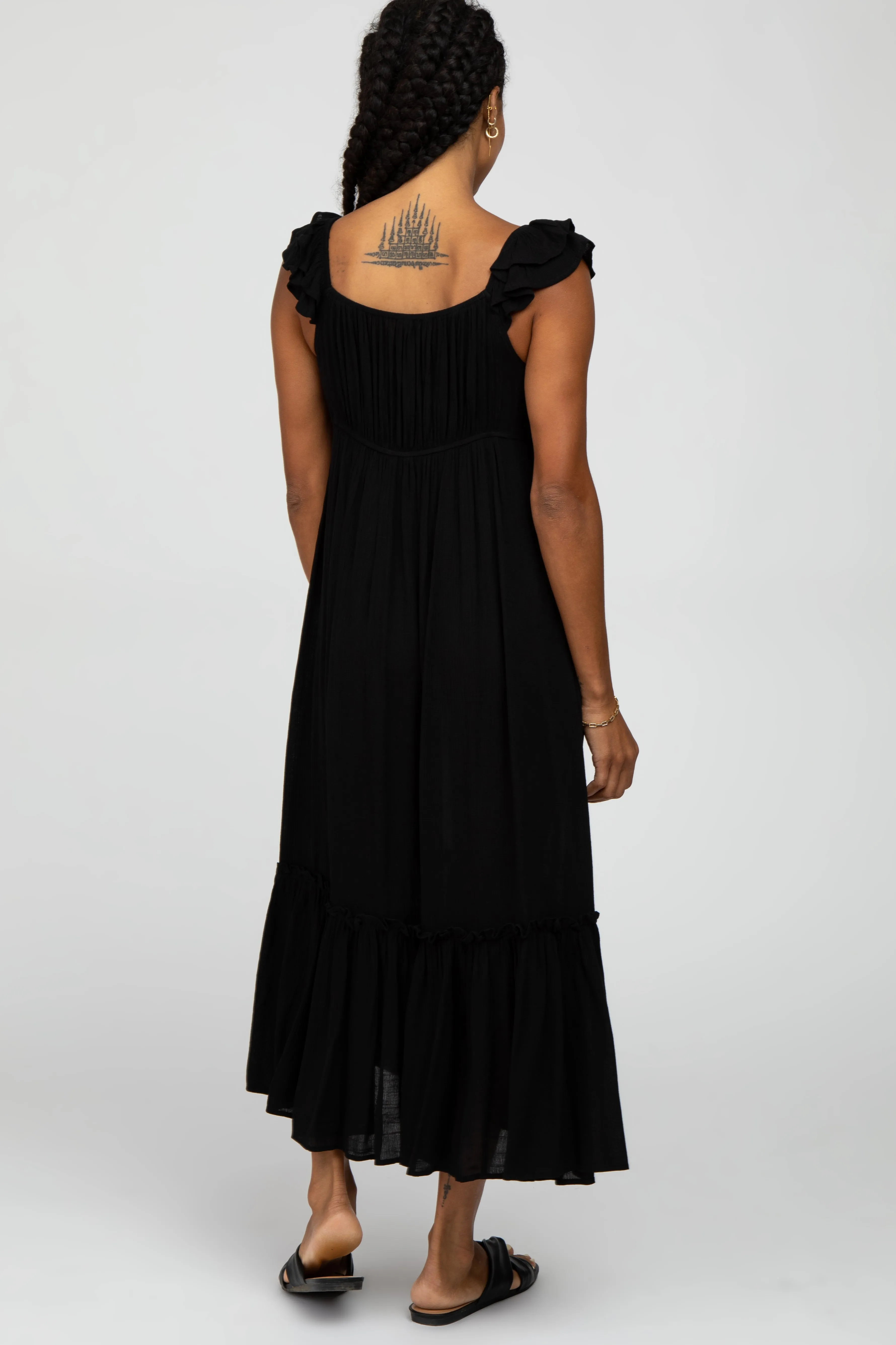Black Ruffle Accent Midi Dress sold by Pinkblush product image thumbnail 4