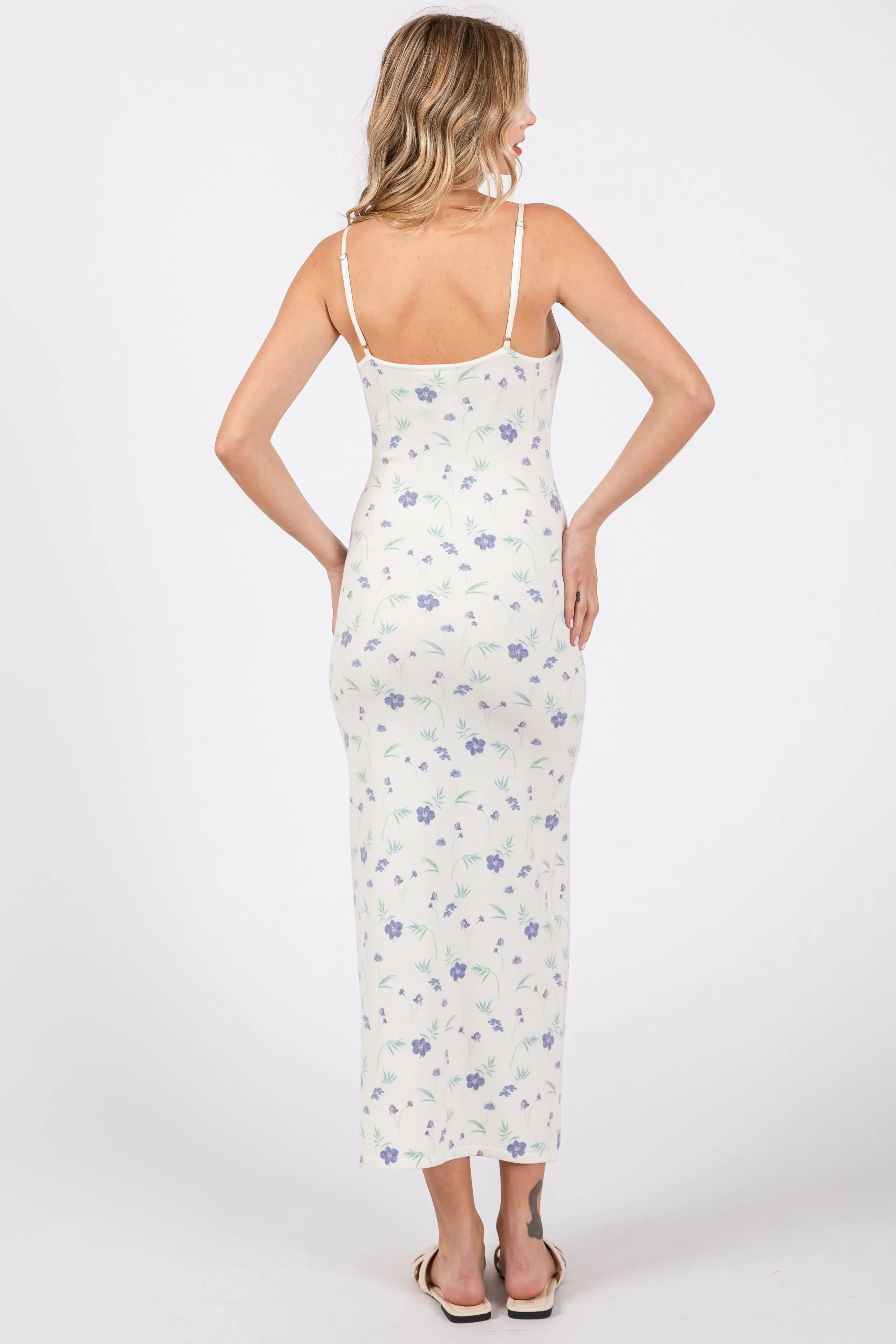 White Ultra Soft Knit Floral Sleeveless Midi Dress sold by Pinkblush product image thumbnail 4