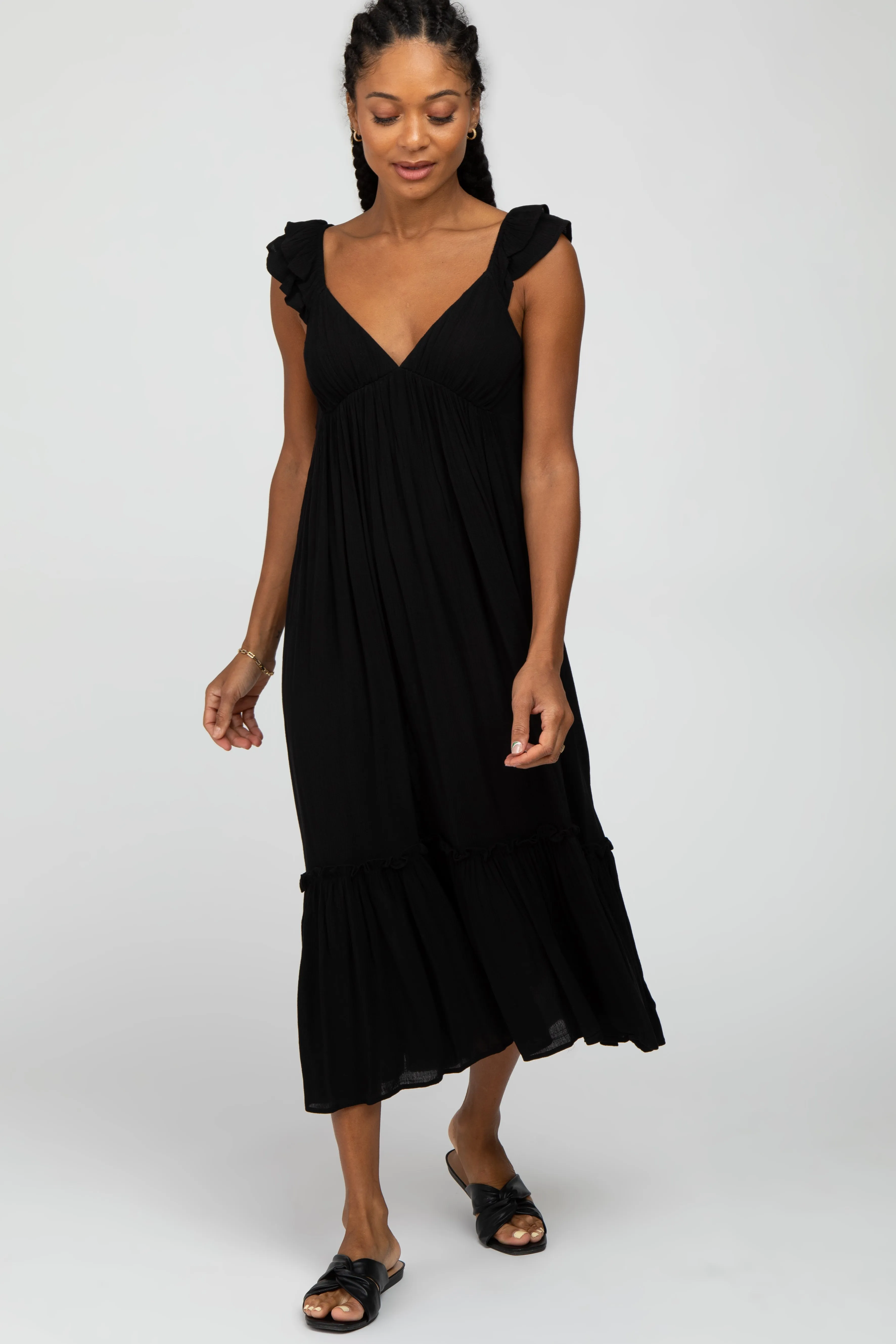 Black Ruffle Accent Midi Dress sold by Pinkblush product image thumbnail 2