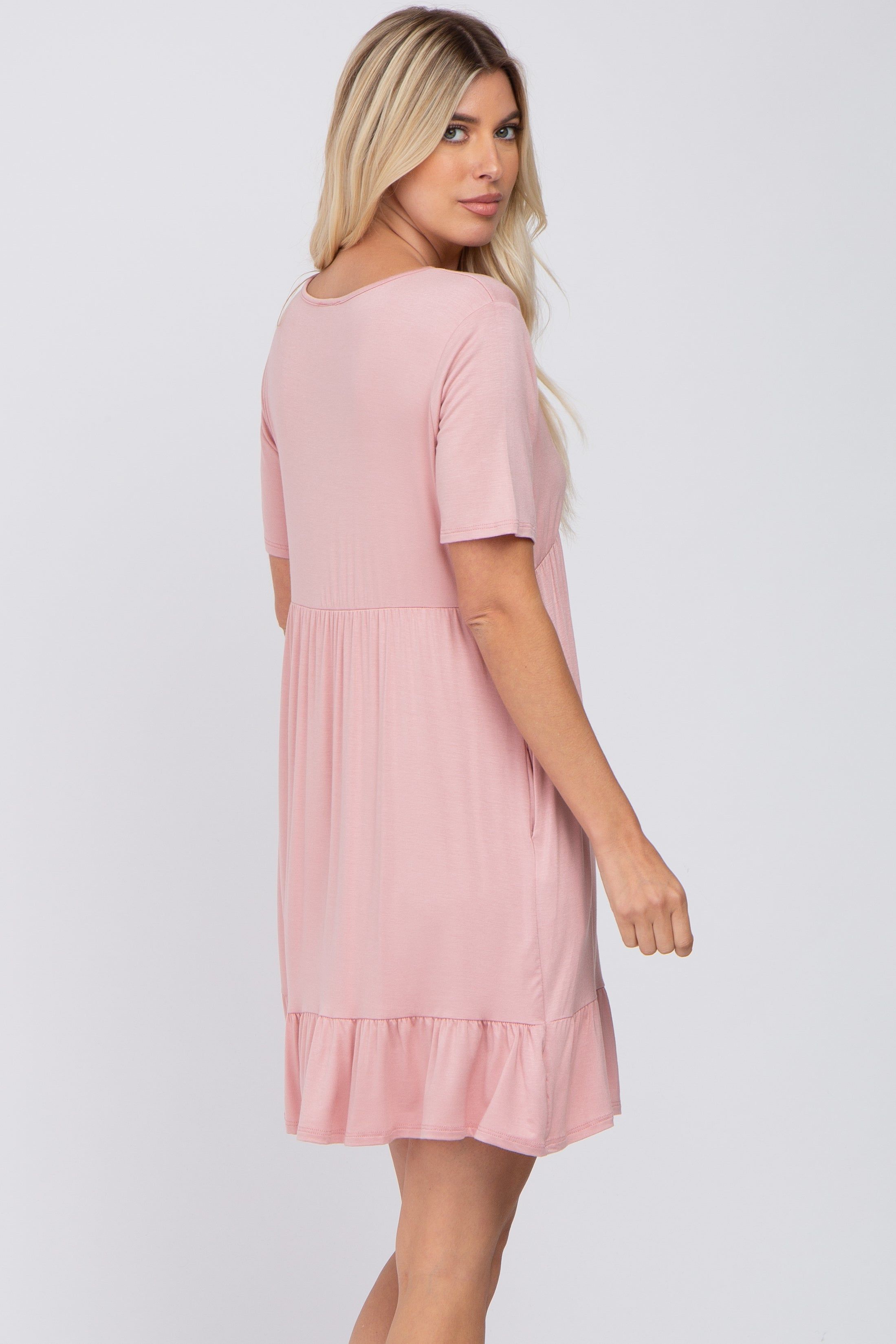 Light Pink V-Neck Ruffle Hem Dress sold by Pinkblush product image thumbnail 3