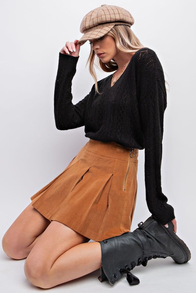 Camel Pleated Corduroy Mini Skirt sold by Pinkblush product image thumbnail 4
