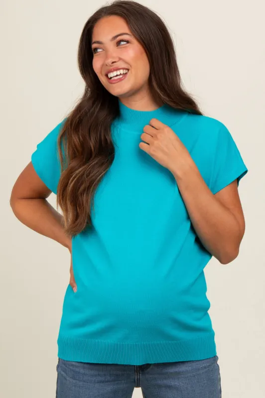 Teal Mock Neck Knit Maternity Top sold by Pinkblush