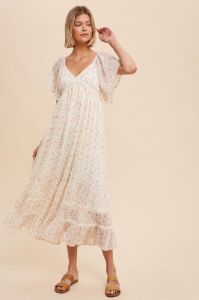 Cream Floral Crochet Trim Maternity Midi Dress sold by Pinkblush