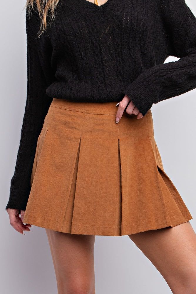 Camel Pleated Corduroy Mini Skirt sold by Pinkblush product image thumbnail 5