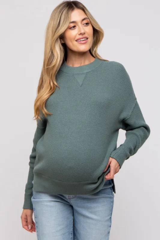 Sage Knit Side Slit Maternity Sweater sold by Pinkblush