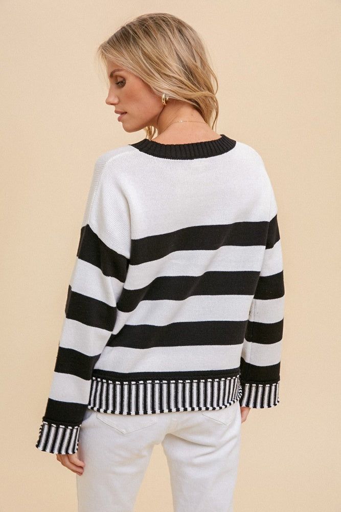 Black White Stripe Mixed Boxy Sweater Pullover sold by Pinkblush product image thumbnail 3