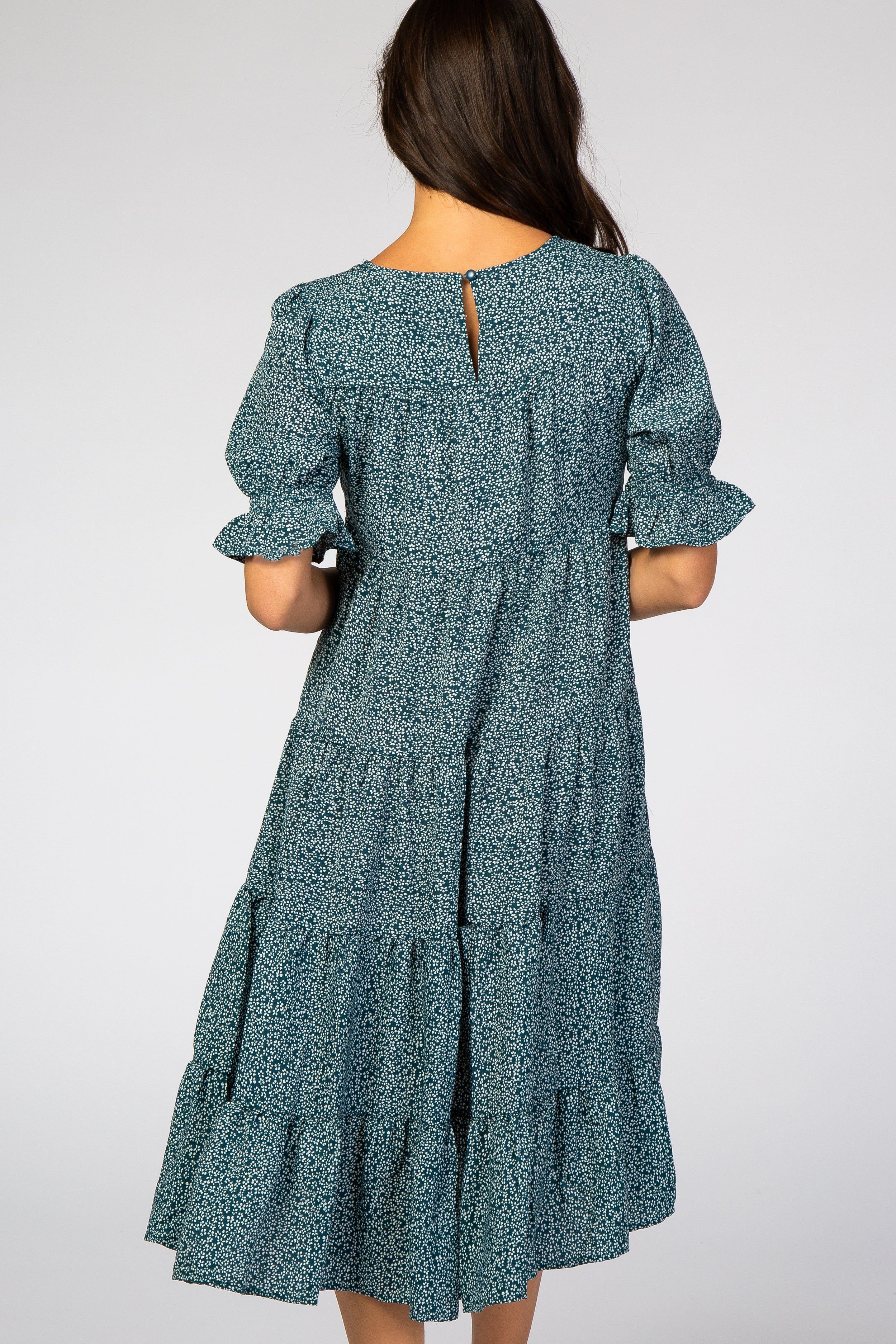 Teal Floral Tiered Midi Dress sold by Pinkblush product image thumbnail 4