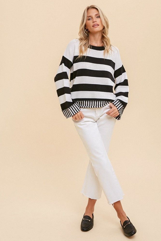 Black White Stripe Mixed Boxy Sweater Pullover sold by Pinkblush product image thumbnail 5