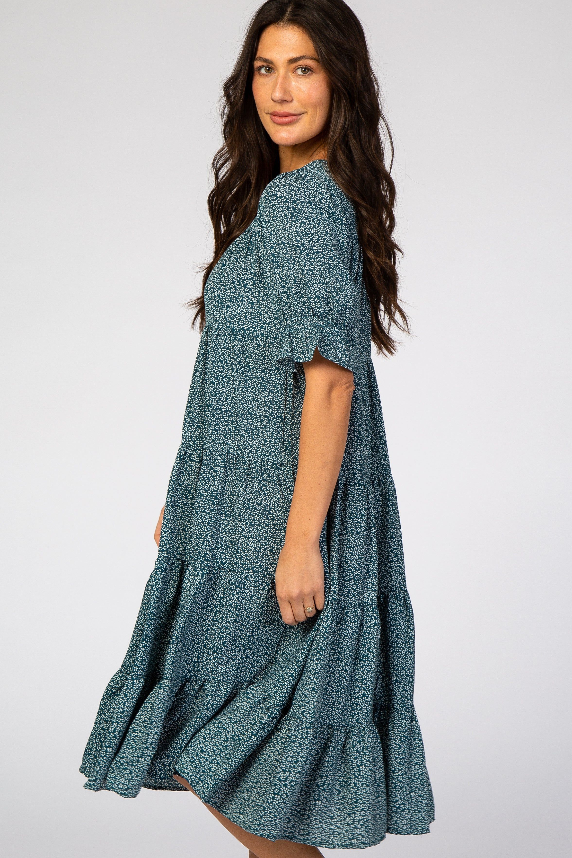 Teal Floral Tiered Midi Dress sold by Pinkblush product image thumbnail 3