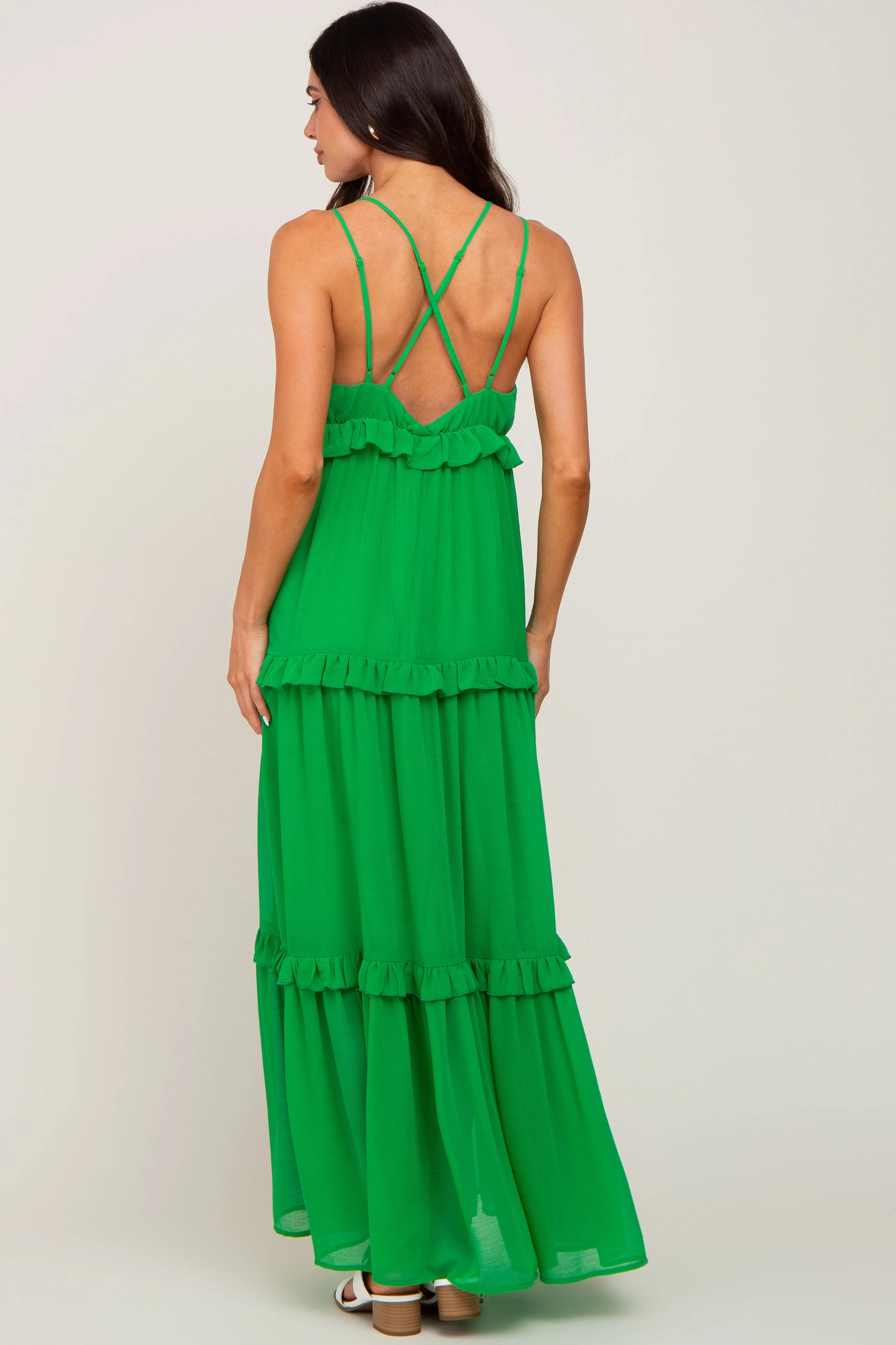 Green Ruffle Tier Cross Back Maternity Maxi Dress sold by Pinkblush product image thumbnail 3