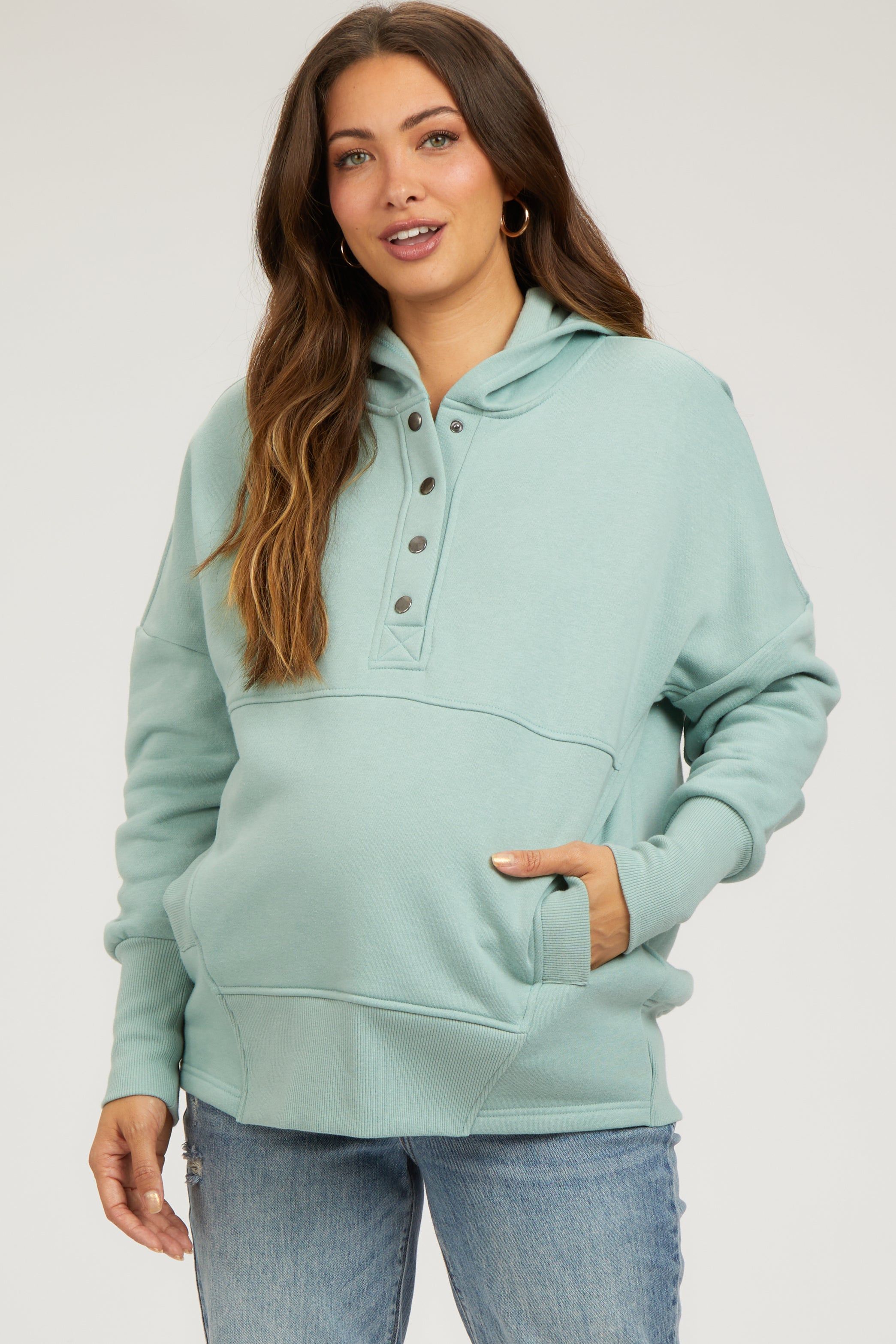 Sage Hooded Button Pullover Maternity Sweater sold by Pinkblush product image thumbnail 4
