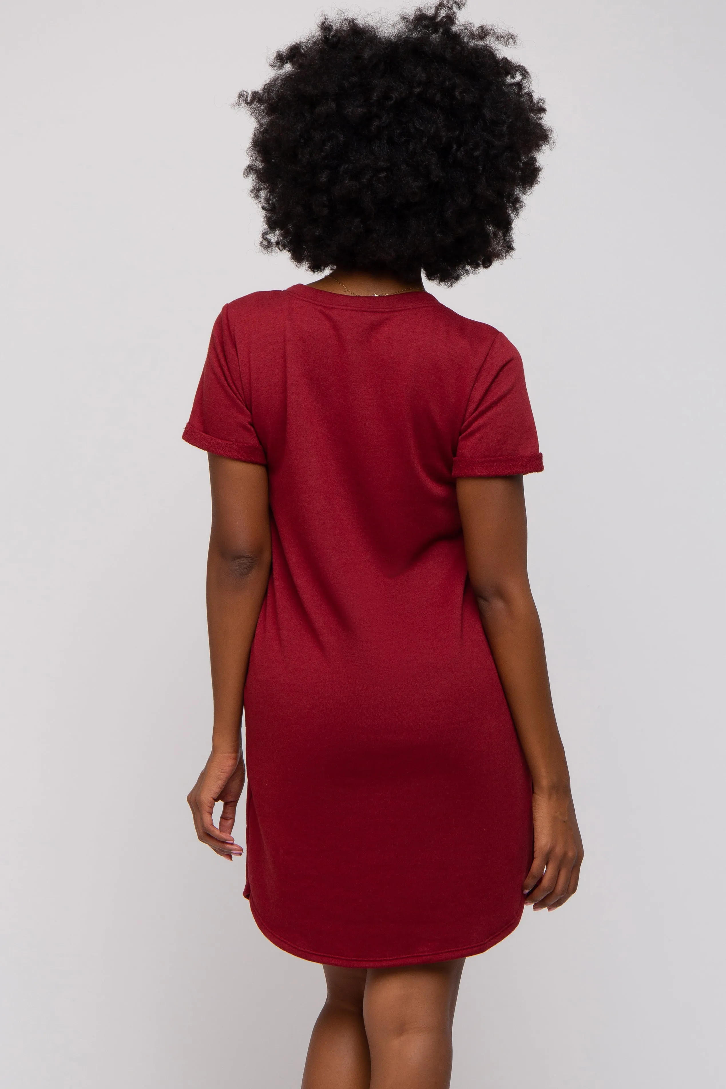 Burgundy French Terry Cuffed Short Sleeve Dress sold by Pinkblush product image thumbnail 3