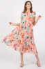 Aqua Floral Button Front Short Sleeve Tiered Maternity Midi Dress sold by Pinkblush