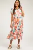 Aqua Floral Button Front Short Sleeve Tiered Maternity Midi Dress sold by Pinkblush