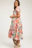 Aqua Floral Button Front Short Sleeve Tiered Maternity Midi Dress sold by Pinkblush