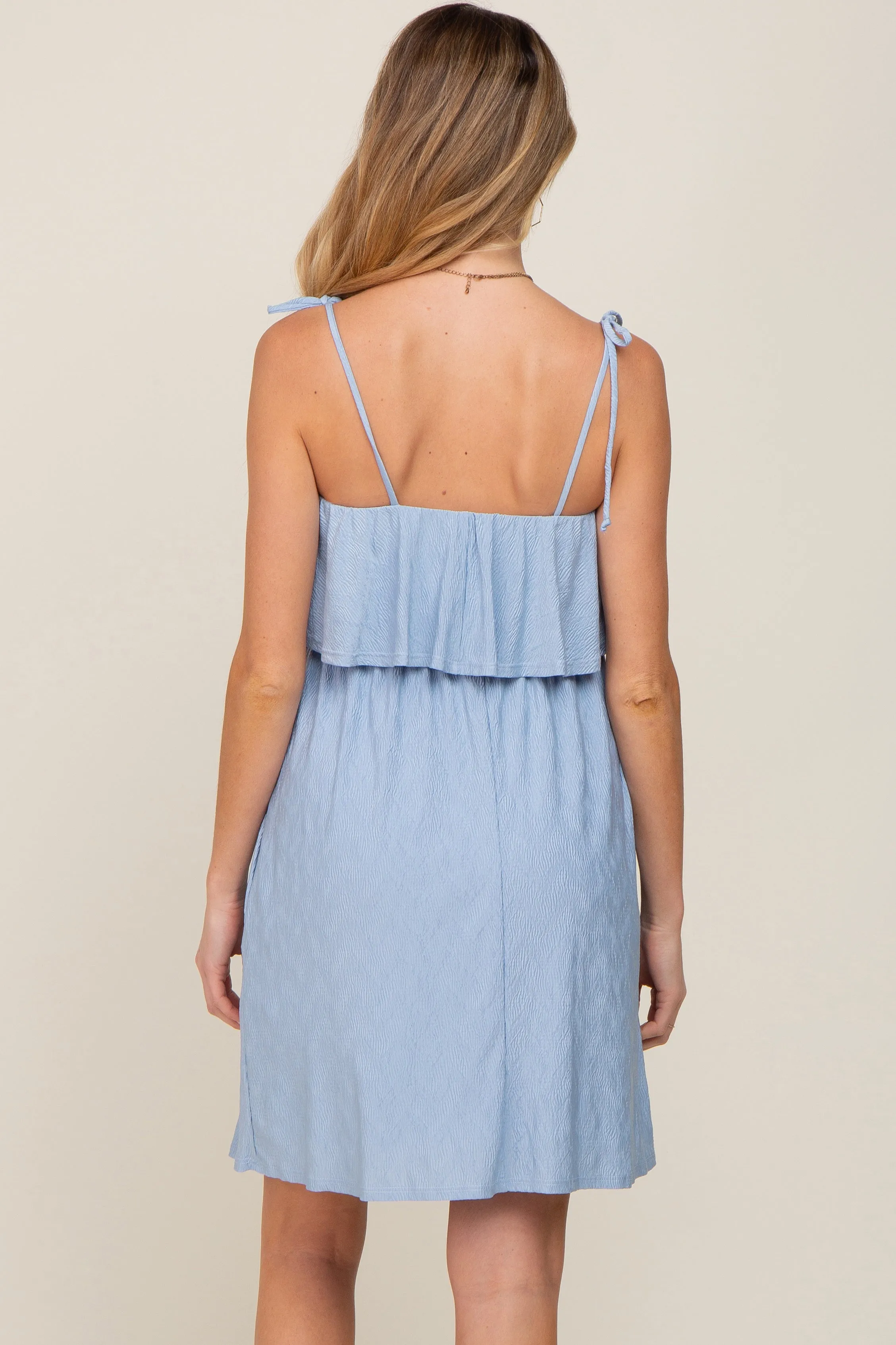 Light Blue Ruffle Overlay Shoulder Tie Maternity Dress sold by Pinkblush product image thumbnail 3