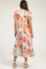Aqua Floral Button Front Short Sleeve Tiered Maternity Midi Dress sold by Pinkblush