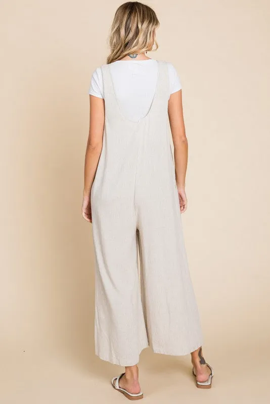 Beige V-Neck Wide Leg Jumpsuit sold by Pinkblush product image thumbnail 2