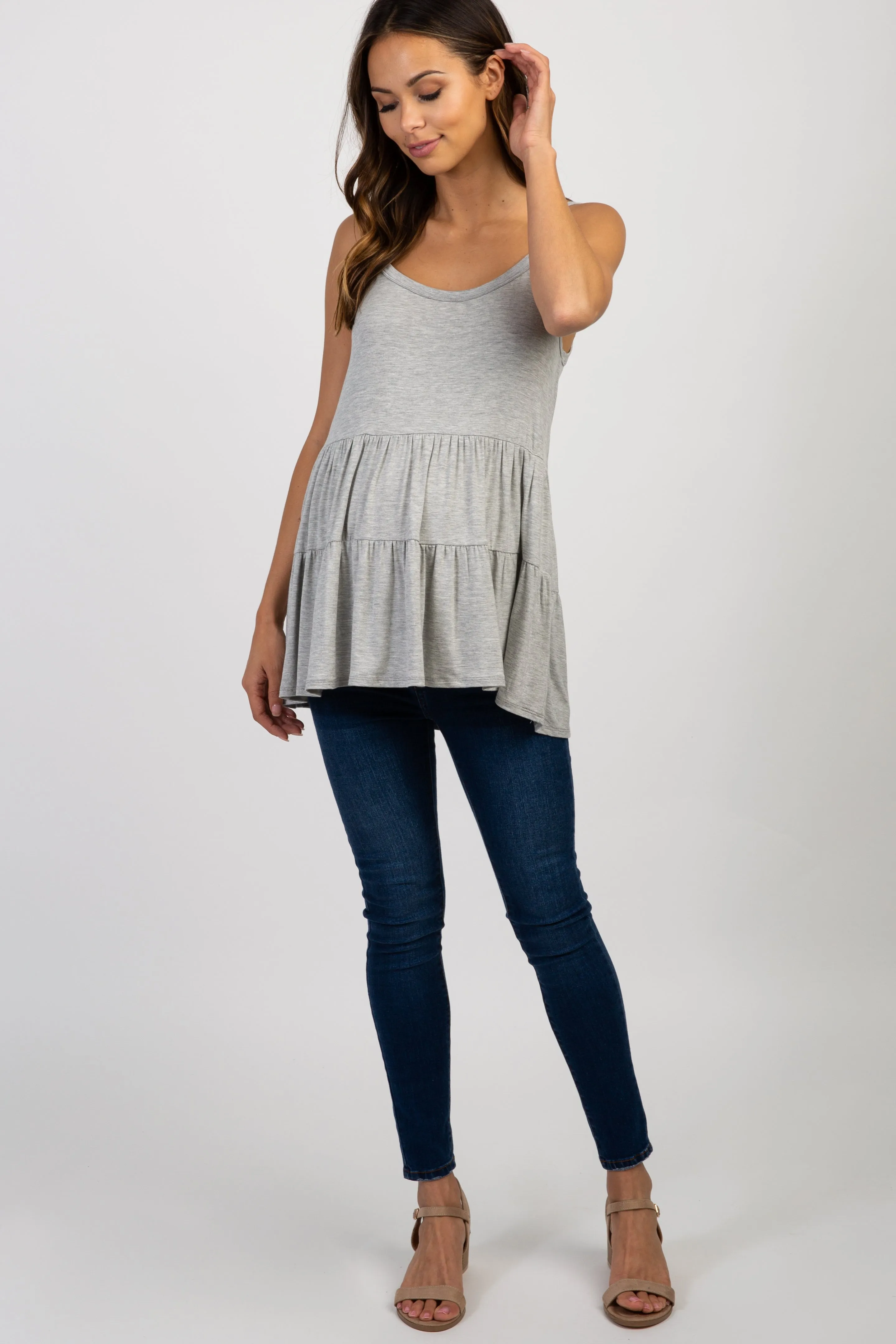 Heather Grey Solid Ruffle Peplum Maternity Top sold by Pinkblush product image thumbnail 4