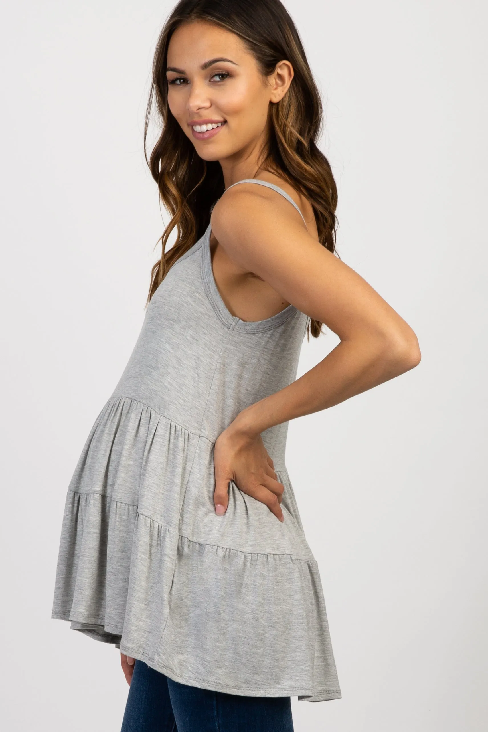 Heather Grey Solid Ruffle Peplum Maternity Top sold by Pinkblush product image thumbnail 2
