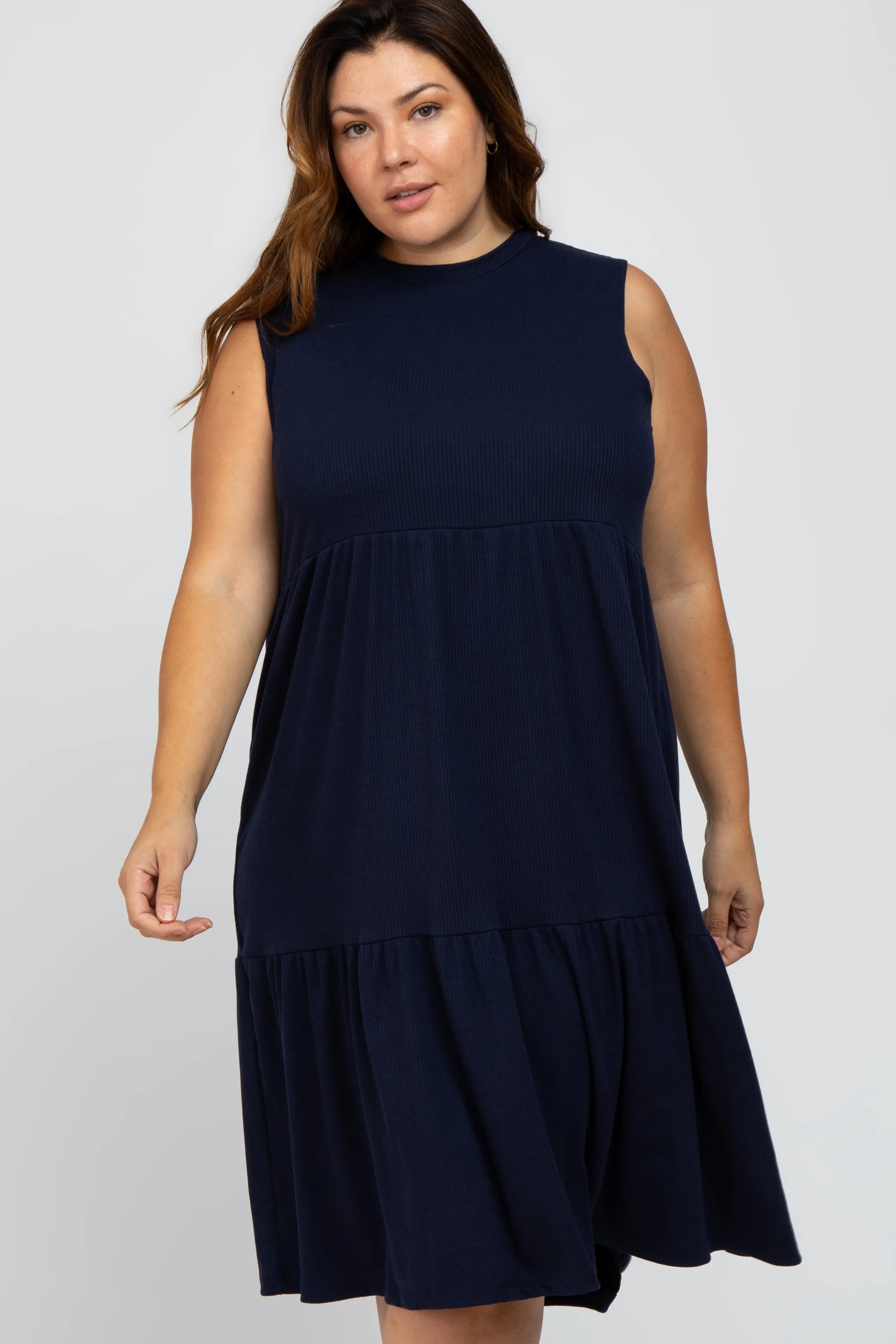 Navy Ribbed Sleeveless Plus Midi Dress sold by Pinkblush product image thumbnail 2