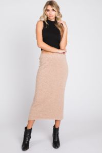 Beige Fuzzy Soft Knit Midi Skirt sold by Pinkblush