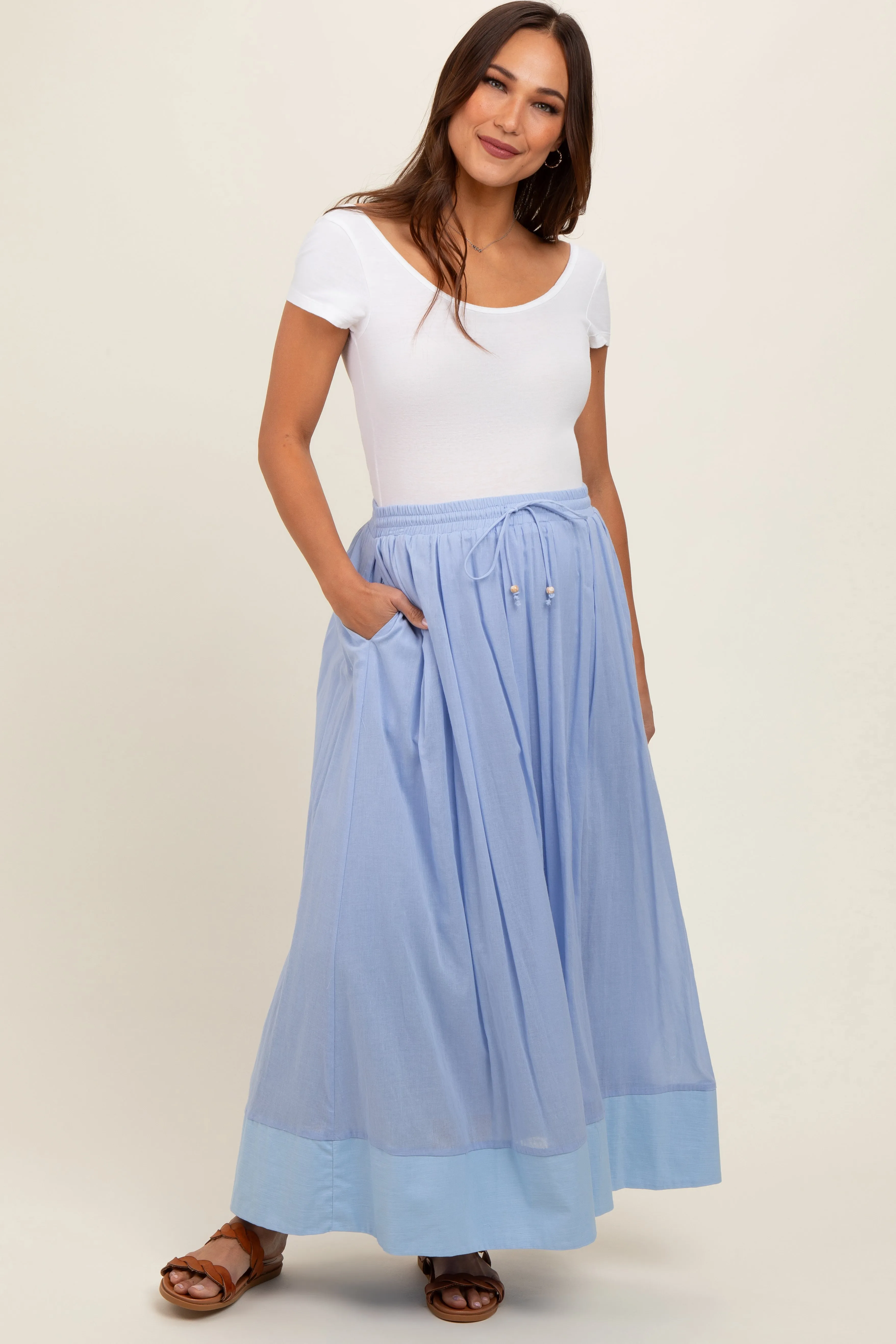 Light Periwinkle Colorblock Maternity Maxi Skirt sold by Pinkblush